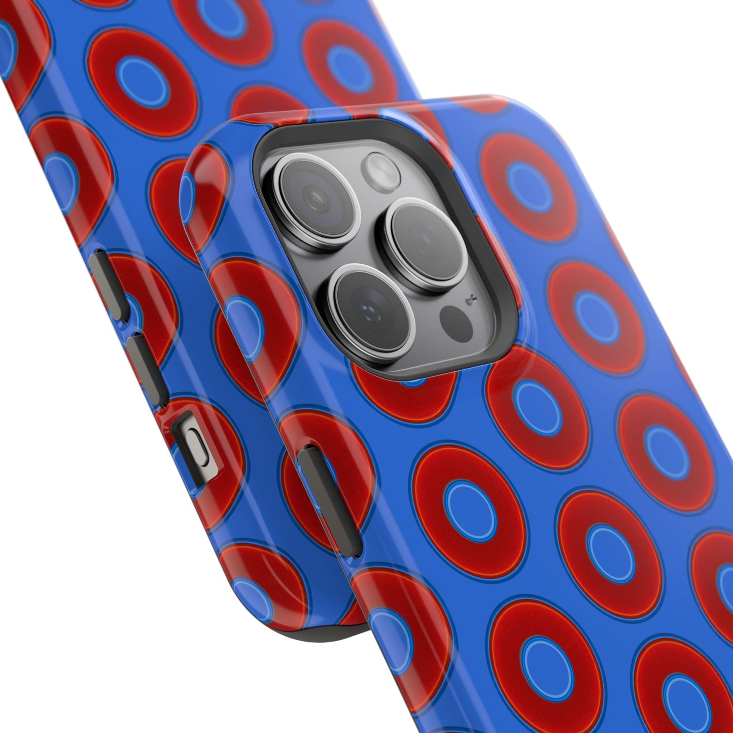Impact-Resistant Lumpy Donut Case - red vivid donut print w/medium royal blue background