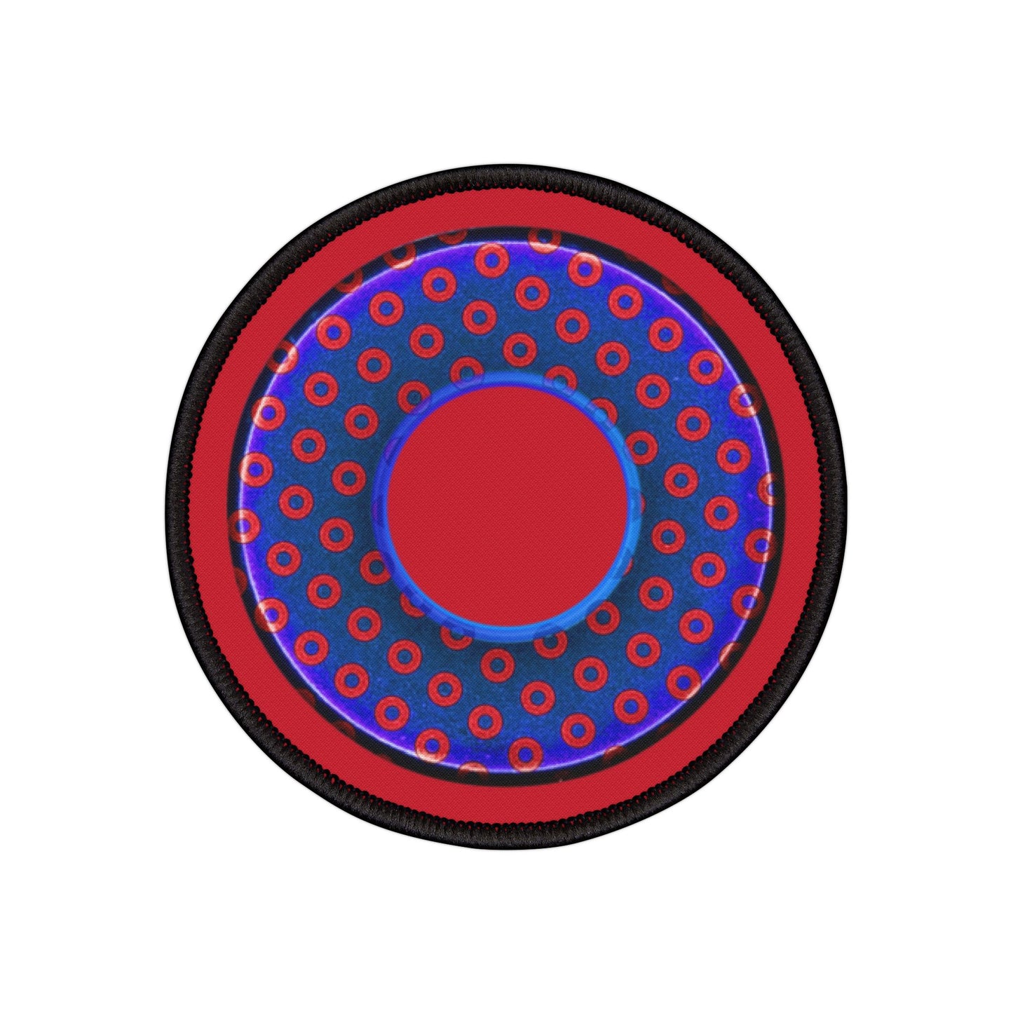Iron-On Donut Patch - "Weathered Paradox Donut" - red/blue paradoxical donuts