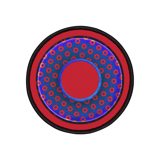 Iron-On Donut Patch - "Weathered Paradox Donut" - red/blue paradoxical donuts