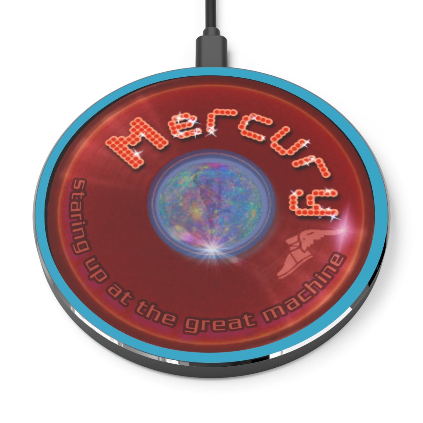 Copy of The Flow - Wireless Lumpy Donut Chargers - "Wireless Donut Charger of the Gods" - vivid red w/aquamarine background - variant - 3