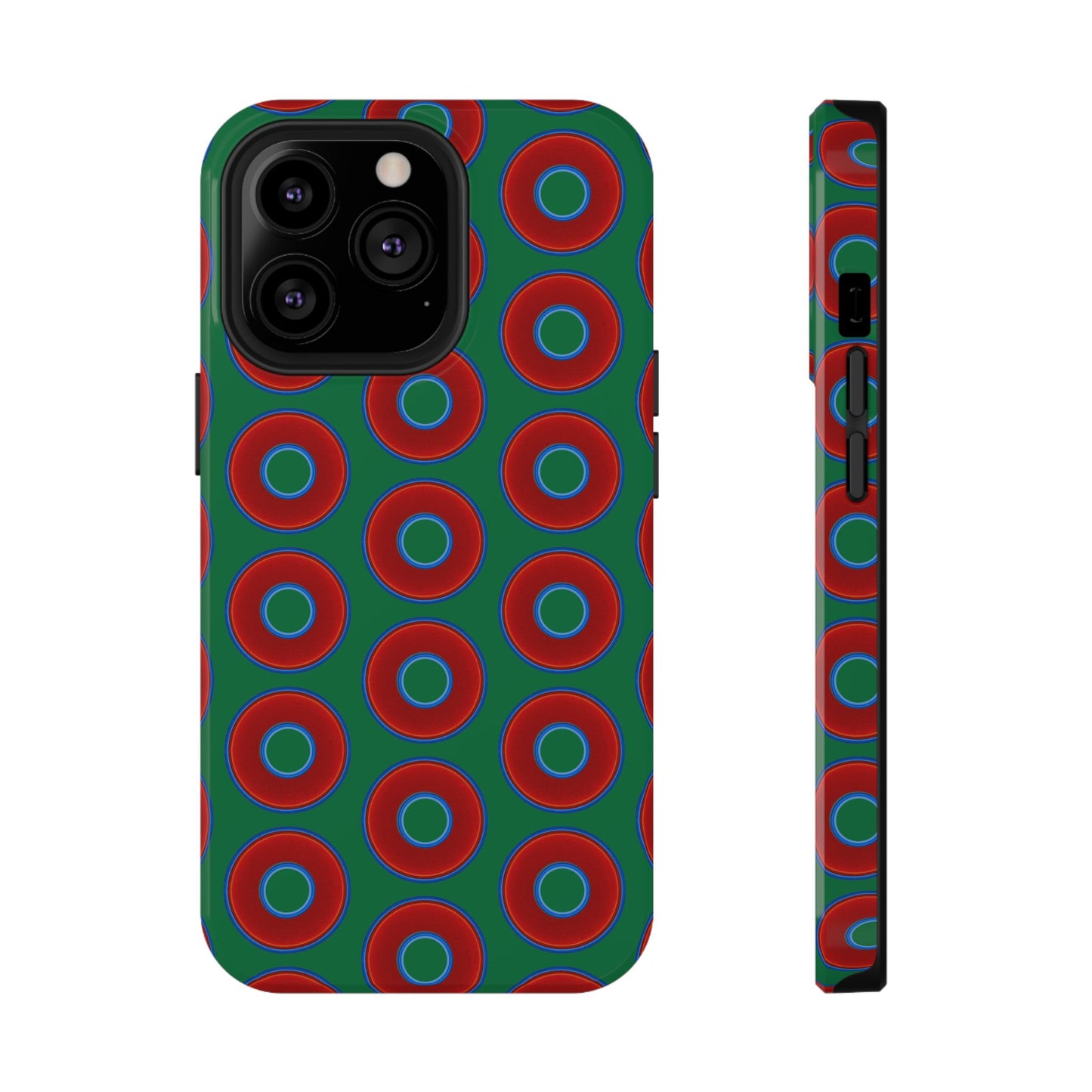 Impact-Resistant Lumpy Donut Case - red vivid donut print w/green background
