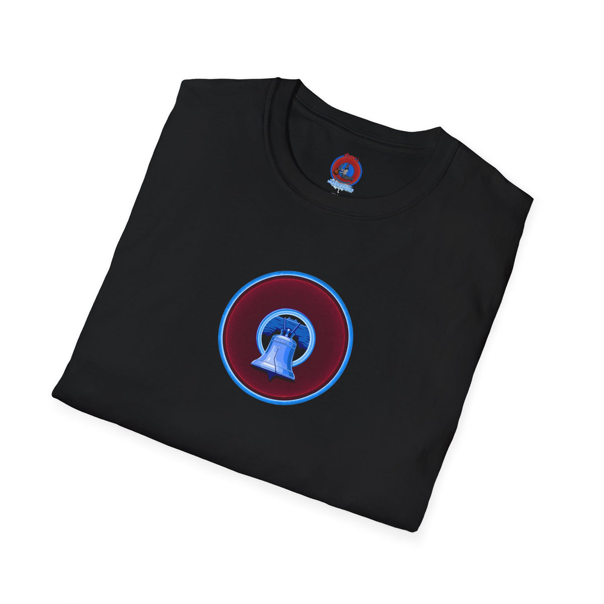 Classic Donut Tee - Unisex Soft-Style - "Brotherly Donuts Jawn" - vivid dark purple-red/light blue donut