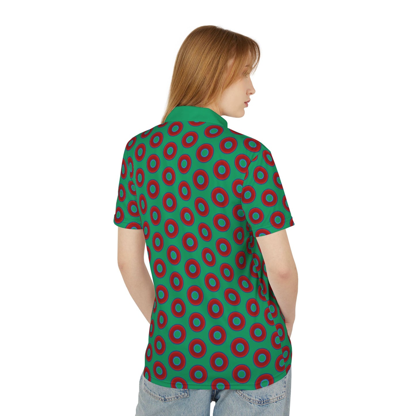 AOP Donut Polo - vivid donut print w/jade green background [unisex]
