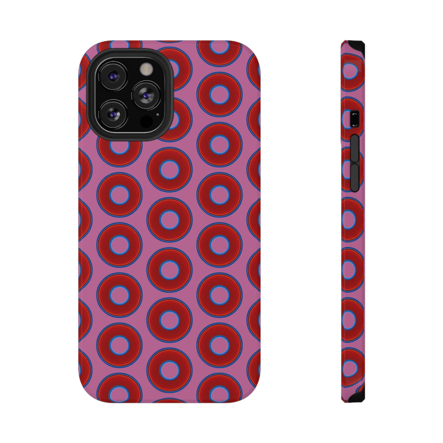 Impact-Resistant Lumpy Donut Case - red vivid donut print w/pink background