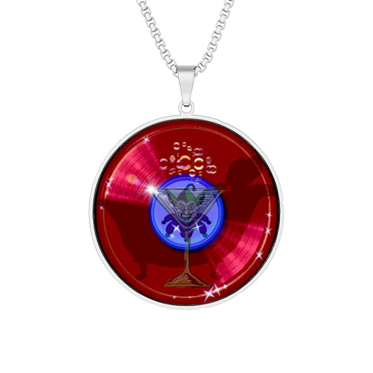 Lump's Heady Donut Necklace - 1" x 1" Stainless Steel Pendant - "Joker's Personal Donut Pendant" - vivid red record donut