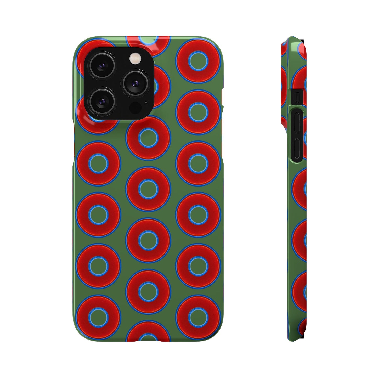 Lumpy Donut Snap Case - red vivid donut print w/dark green background