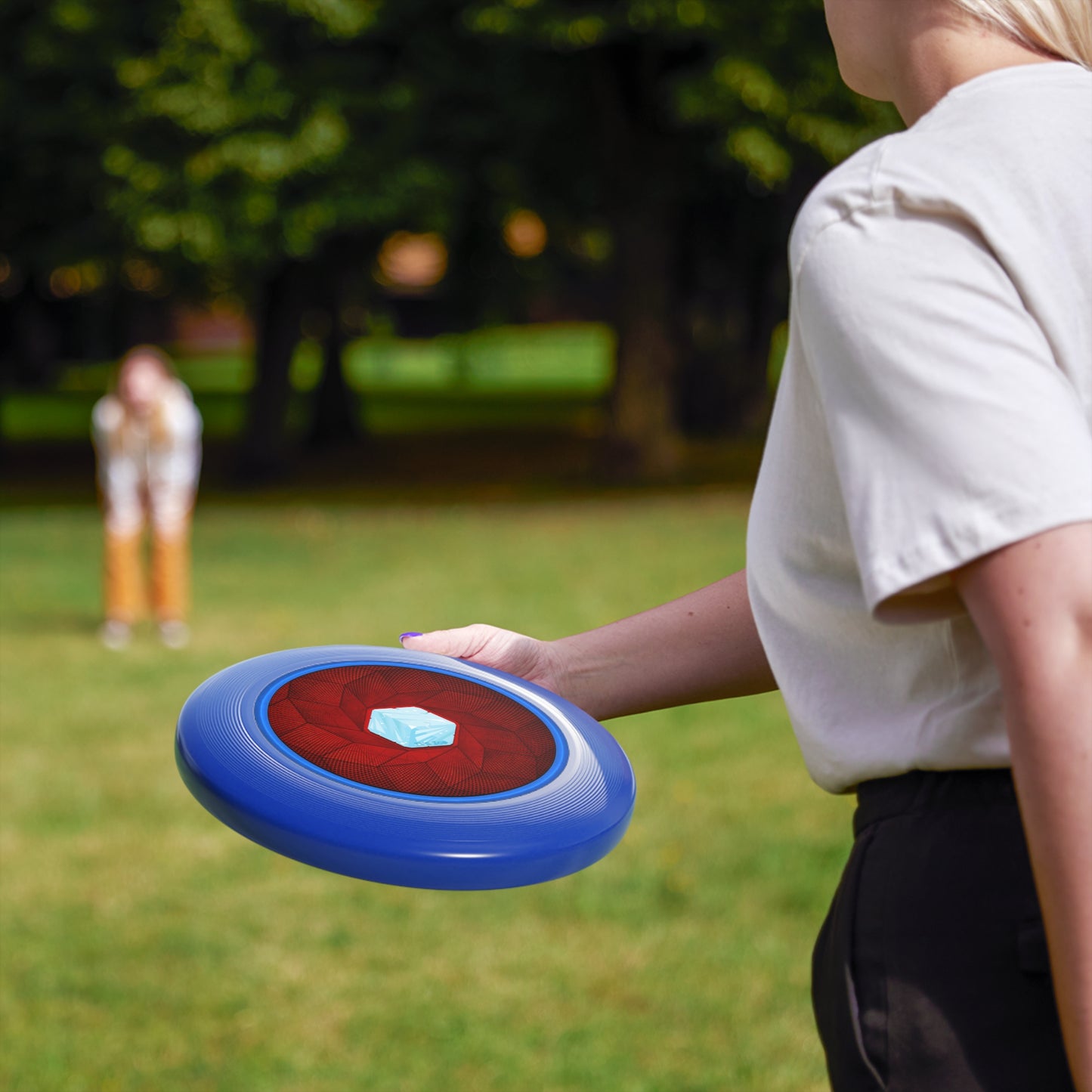Lumpy Wham-O Donut Frisbee - "It's Ice... Cube's Phrisbee" - red/royal blue