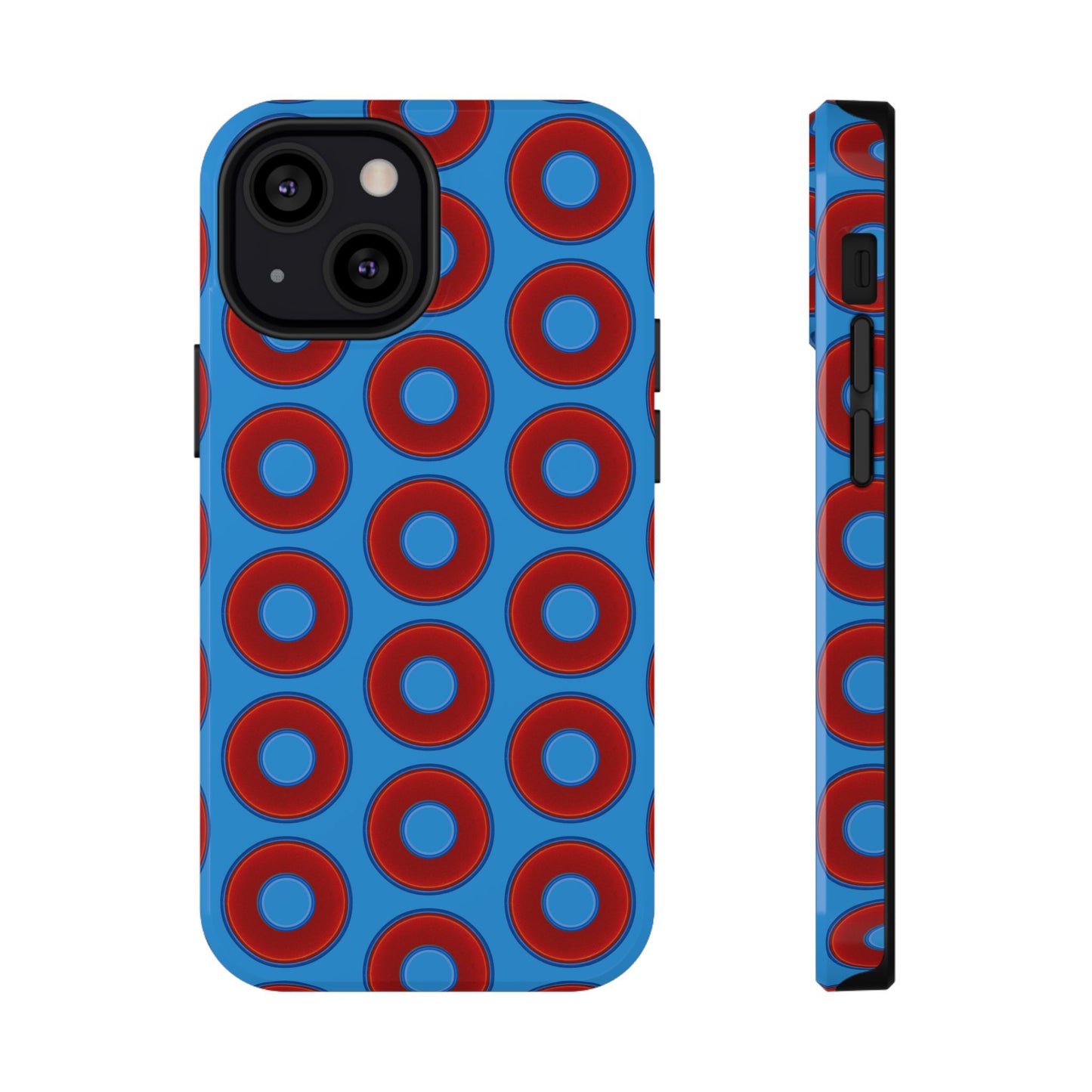Impact-Resistant Lumpy Donut Case - red vivid donut print w/sky royal blue background