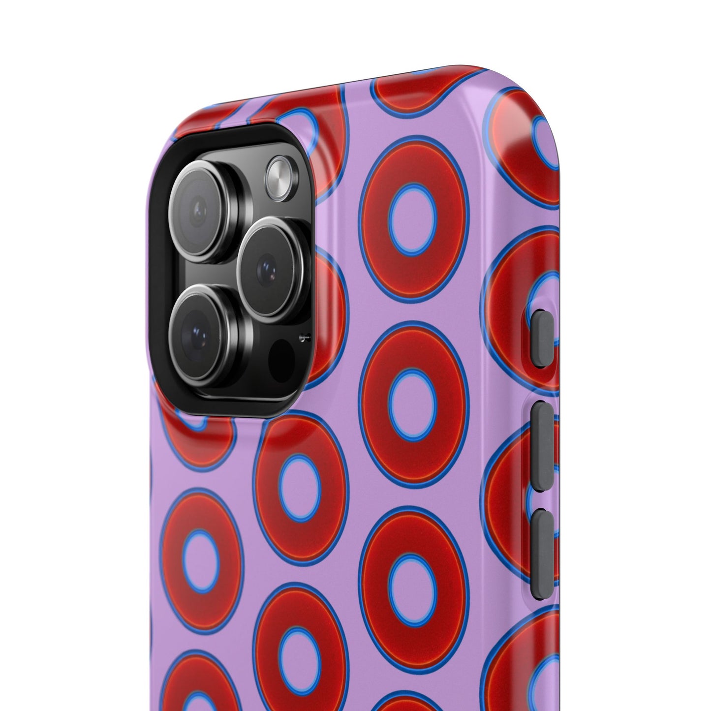 Impact-Resistant Lumpy Donut Case - red vivid donut print w/wisteria purple background