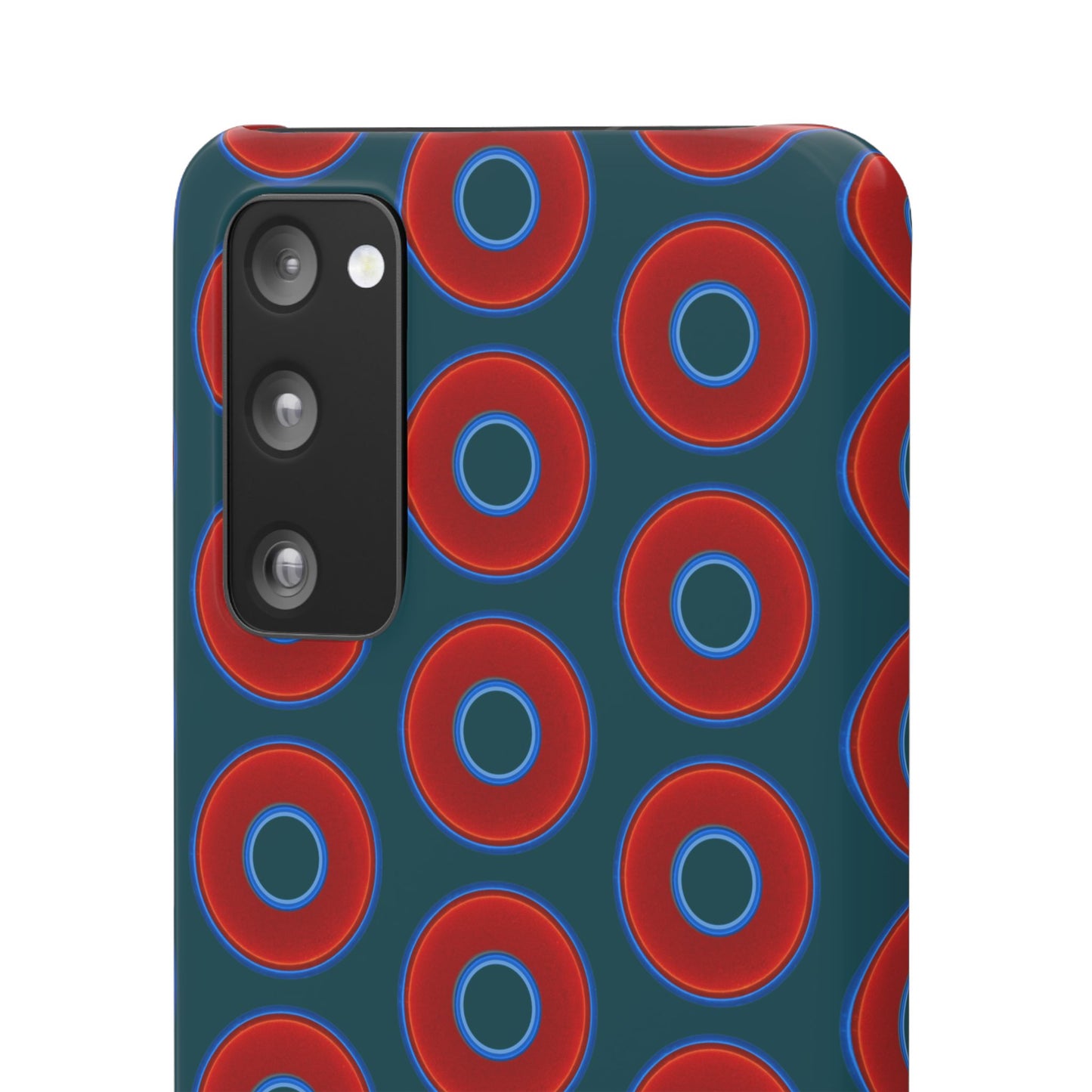 Lumpy Donut Snap Case - red vivid donut print w/midnight teal green background