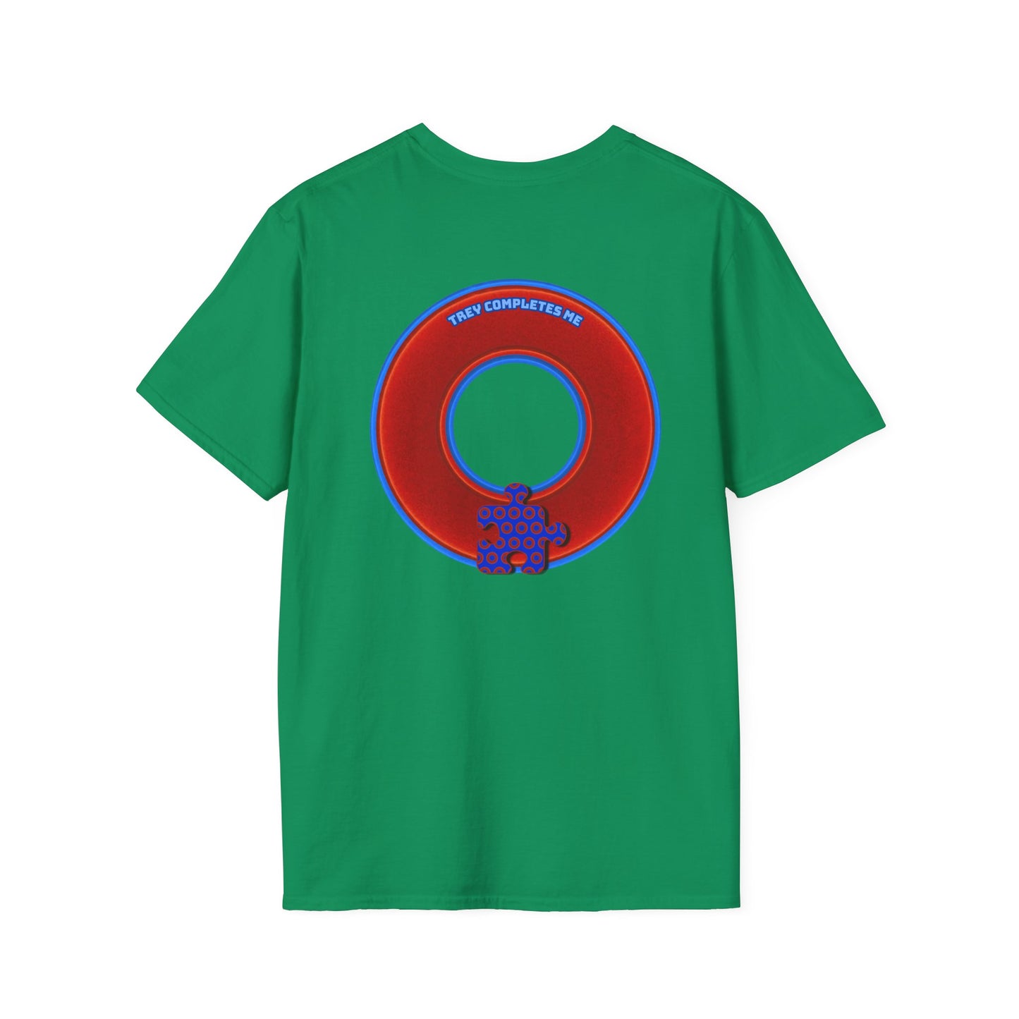 Classic Donut Tee - Unisex Soft-Style - "Trey's Completed Donut" - vivid red/blue donut