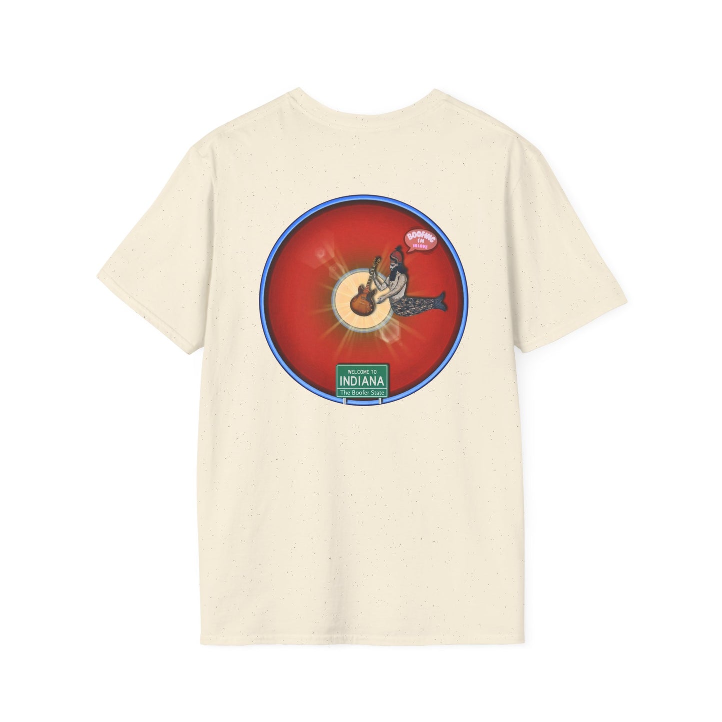 Classic Donut Tee - Unisex Soft-Style - "Indiana is for Boofers" - vivid red/blue plumpy donut - variant 2 - w/sun drop