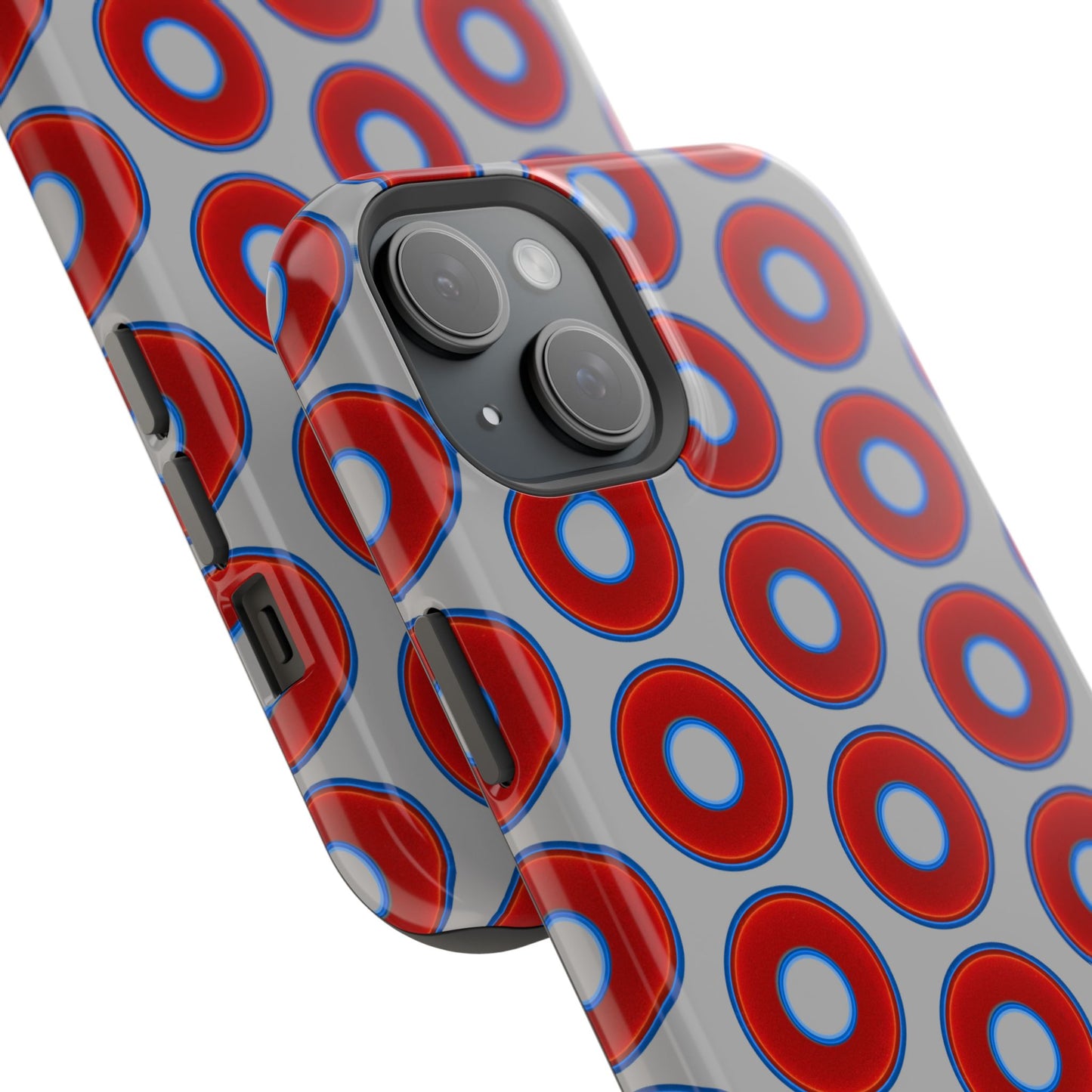 Impact-Resistant Lumpy Donut Case - red vivid donut print w/light gray background
