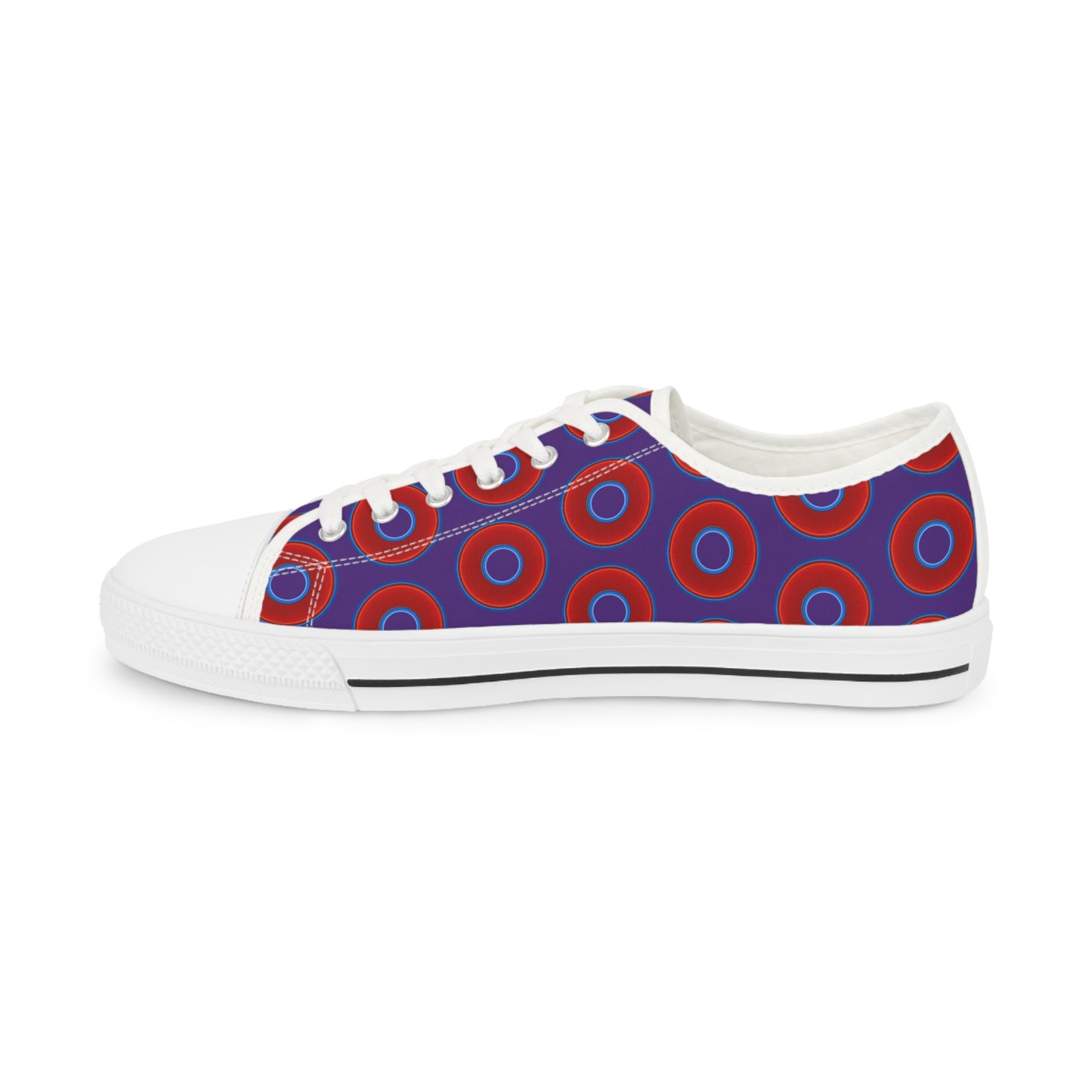 Men's - Low Top Chuck Taylors - large vivid red donut print w/purple background