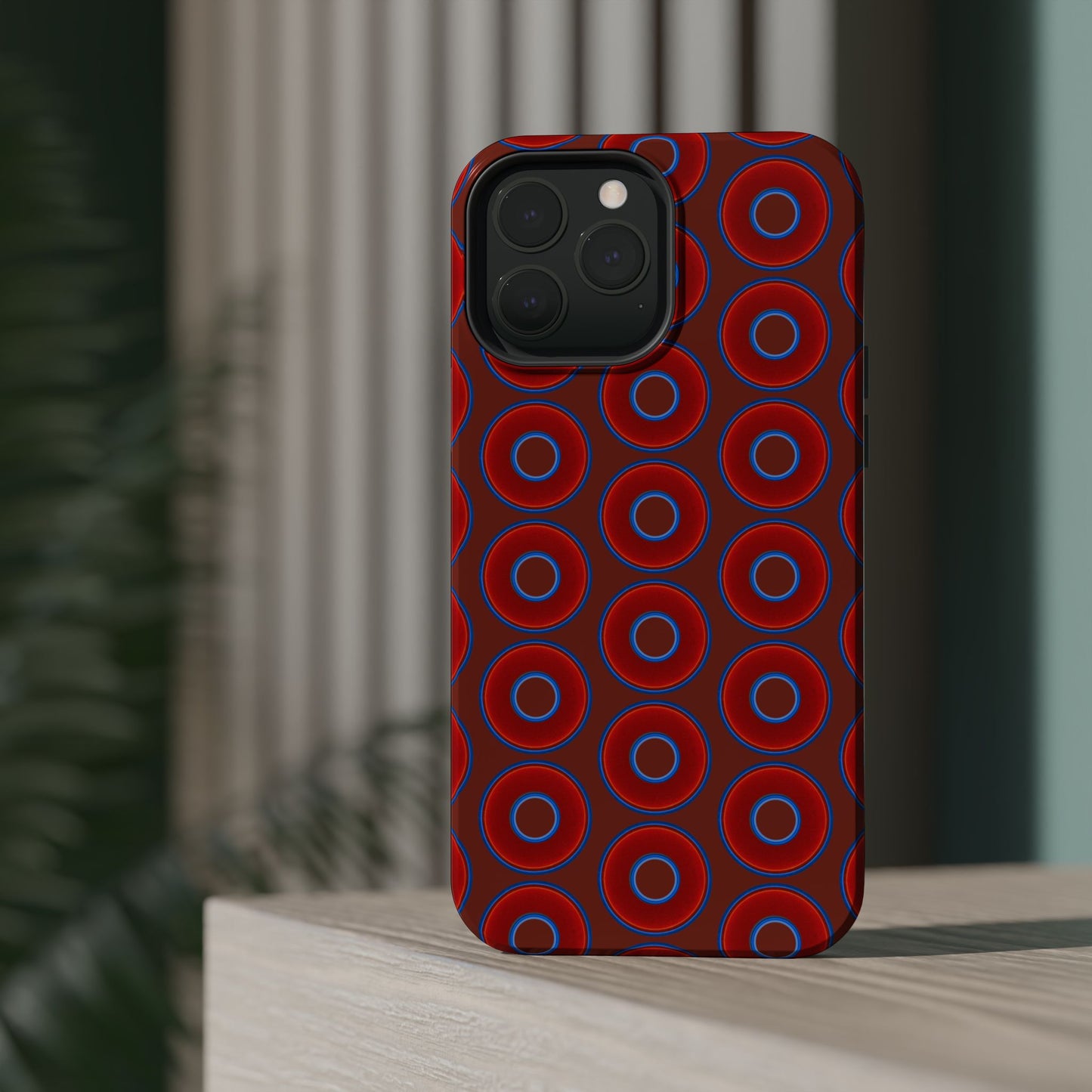 Magnetic Tough Donut Case - red vivid donut print w/burnt umber background
