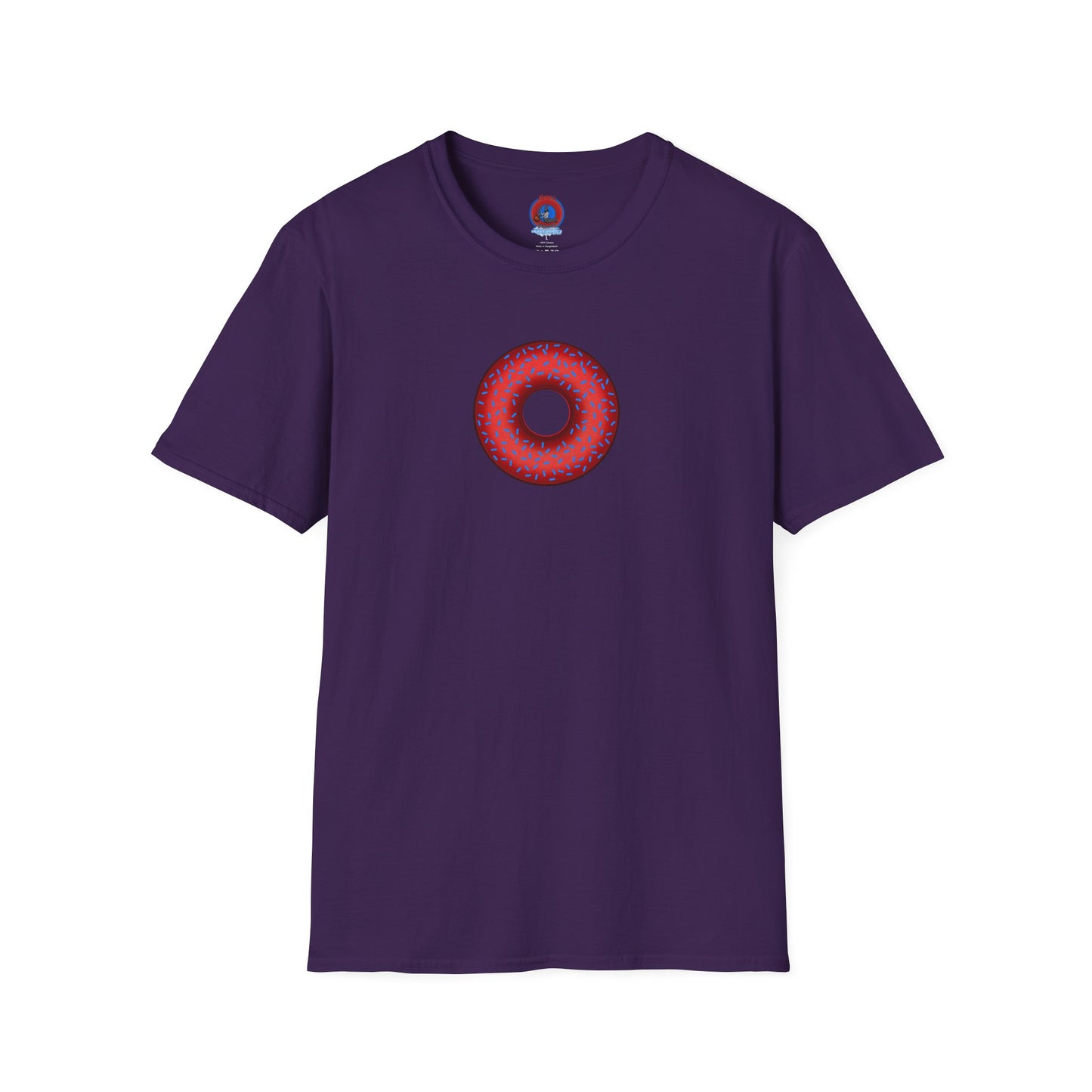Classic Donut Tee - Unisex Soft-Style - "Plain Plump Donut w/" - plump red donut w/blue sprinkles