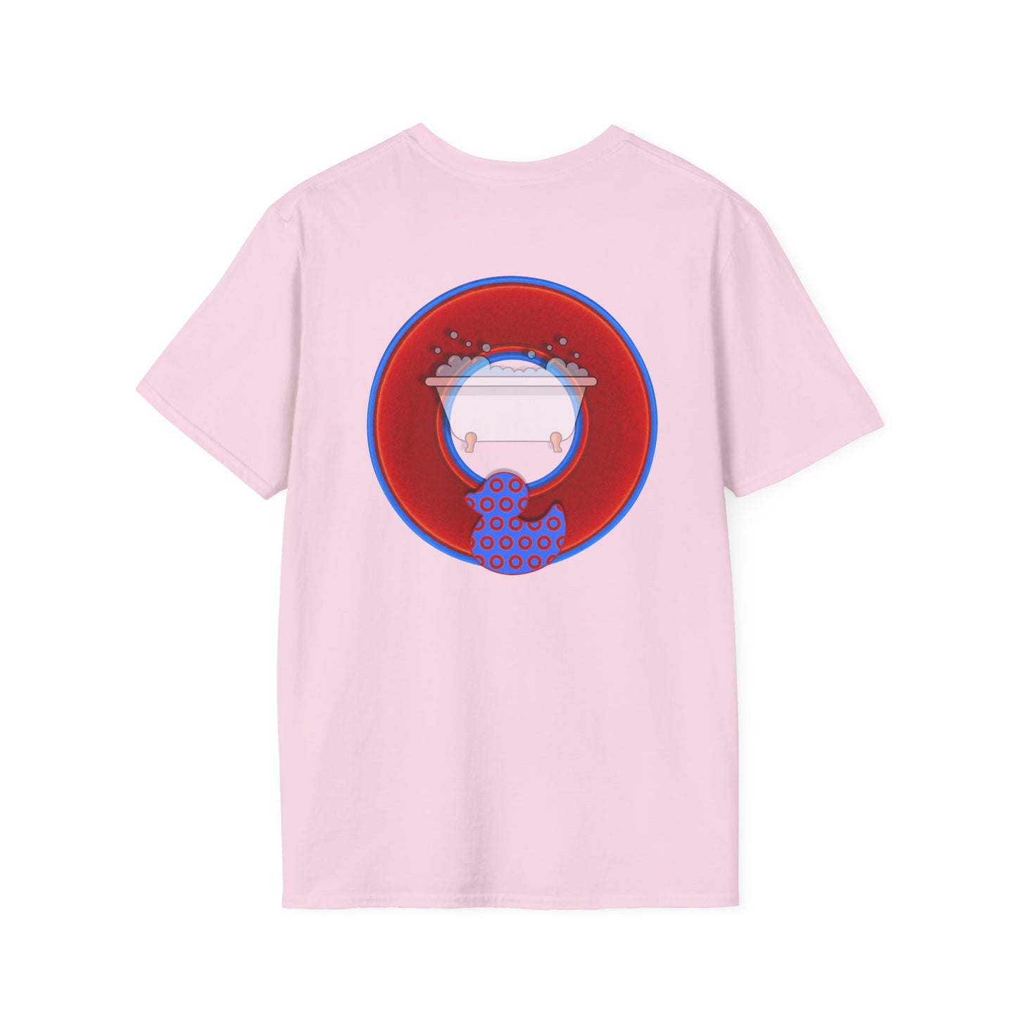 Classic Donut Tee - Unisex Soft-Style - "Rubber Ducky Bath Time Donut" - vivid red/blue donut - w/bathtub - variant 2