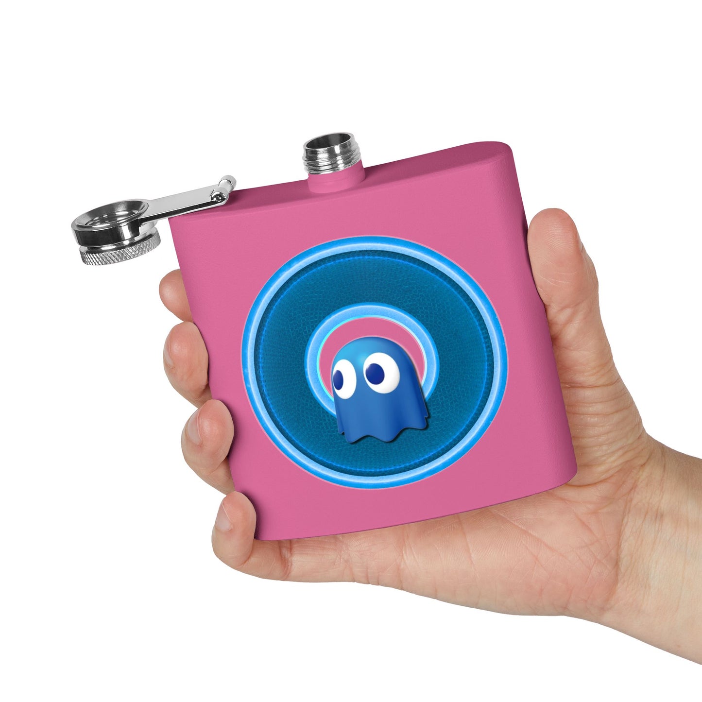 Lump's Donut Flask 6 oz -  "The Storied Donut Flask" - variant 2 - blue/light blue rustic donut - [*w/your choice of 6 backgrounds]