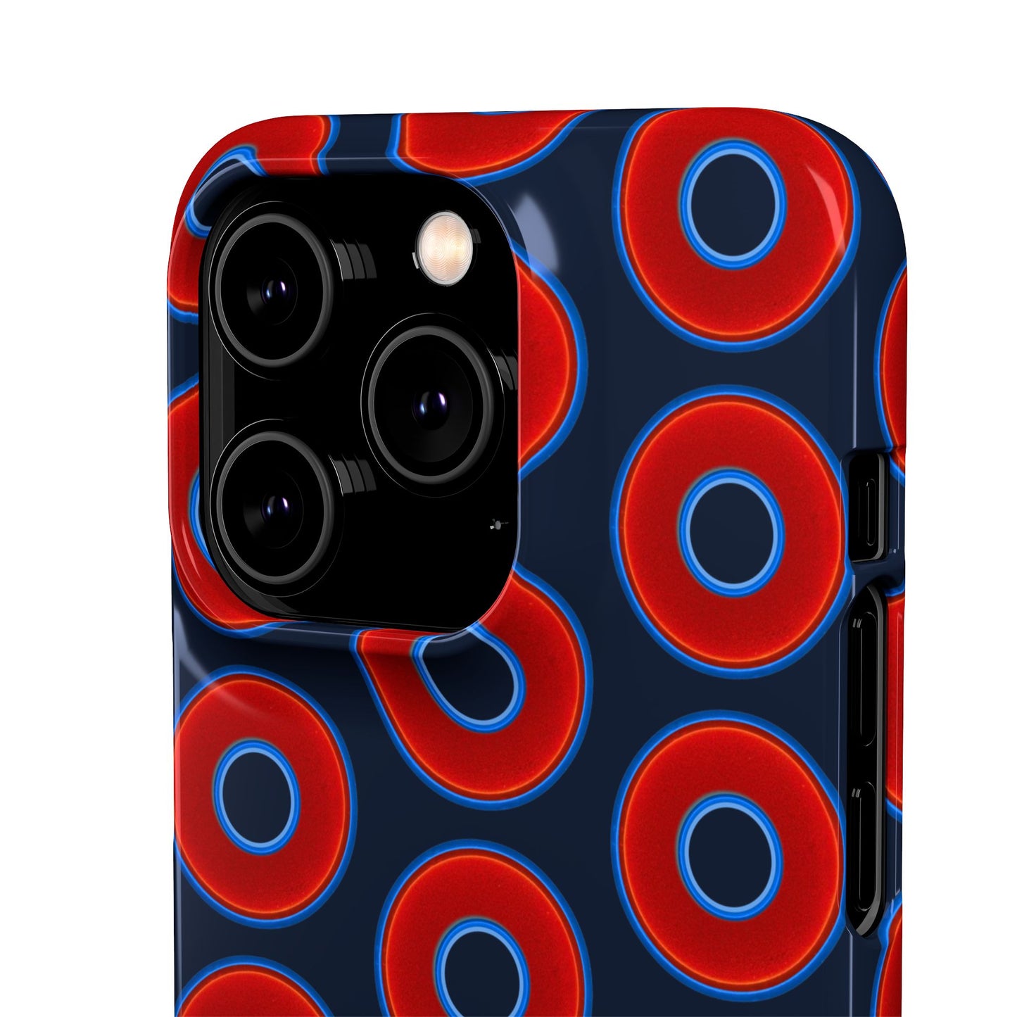 Lumpy Donut Snap Case - red vivid donut print w/midnight teal blue background
