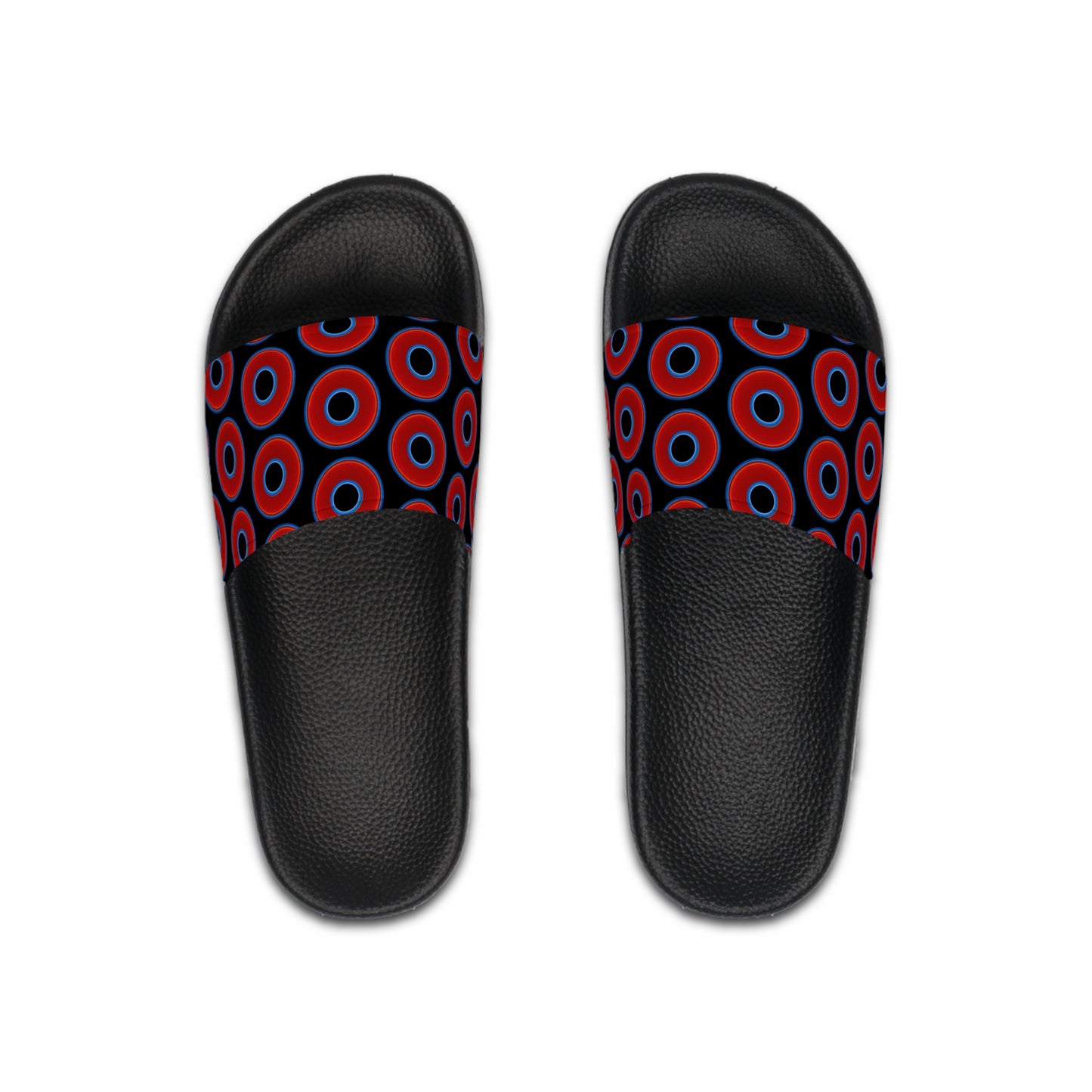 Men's Lumpy Sandals - slip-ons - red vivid donuts w/black background