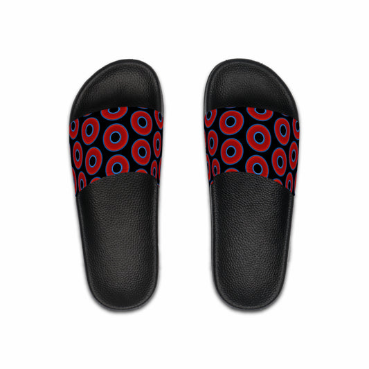 Men's Lumpy Sandals - slip-ons - red vivid donuts w/black background