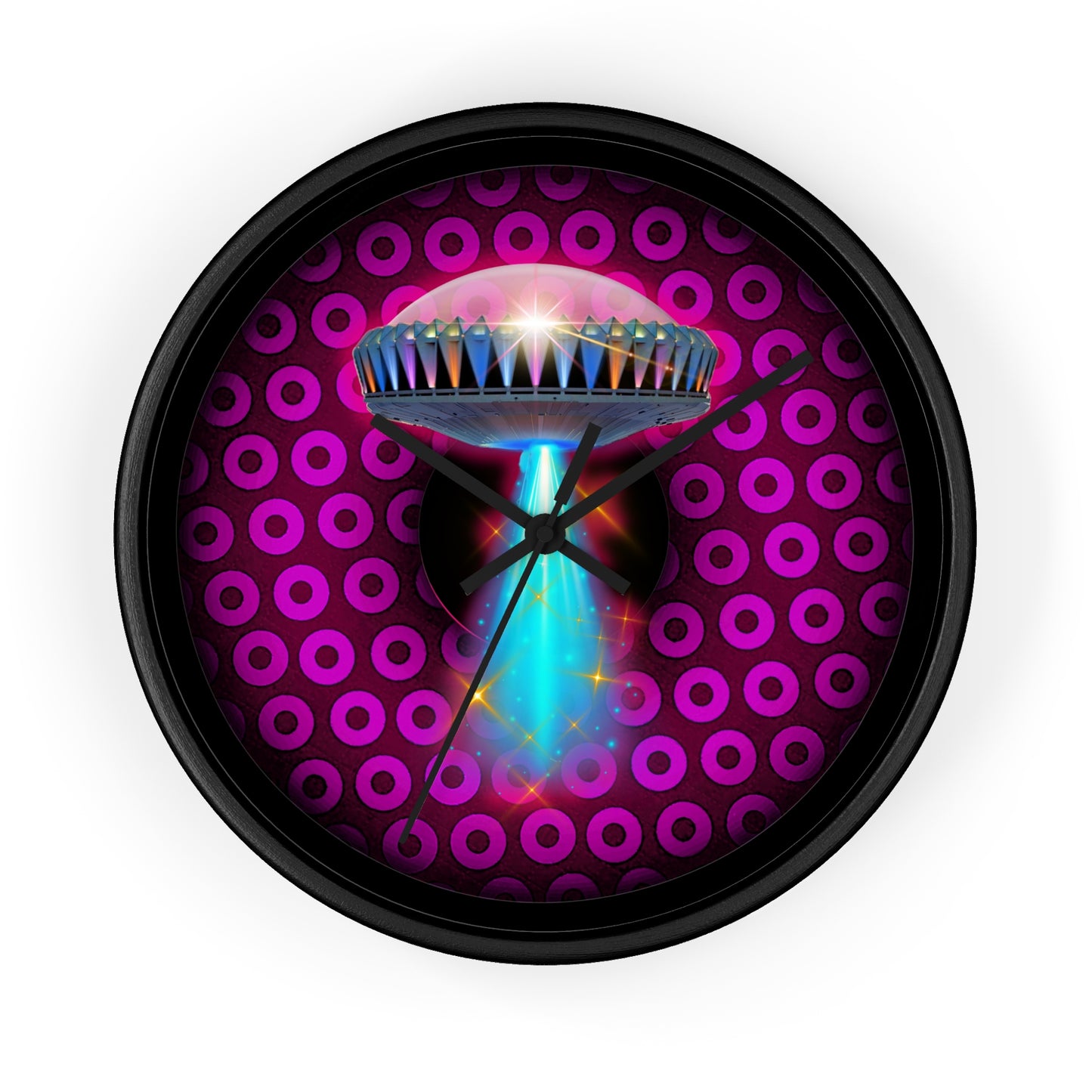 Lumpy Wall Clock - "They Serve Donuts on the Mothership now" - variant 3 - paradoxical dark red/magenta donut w/black background