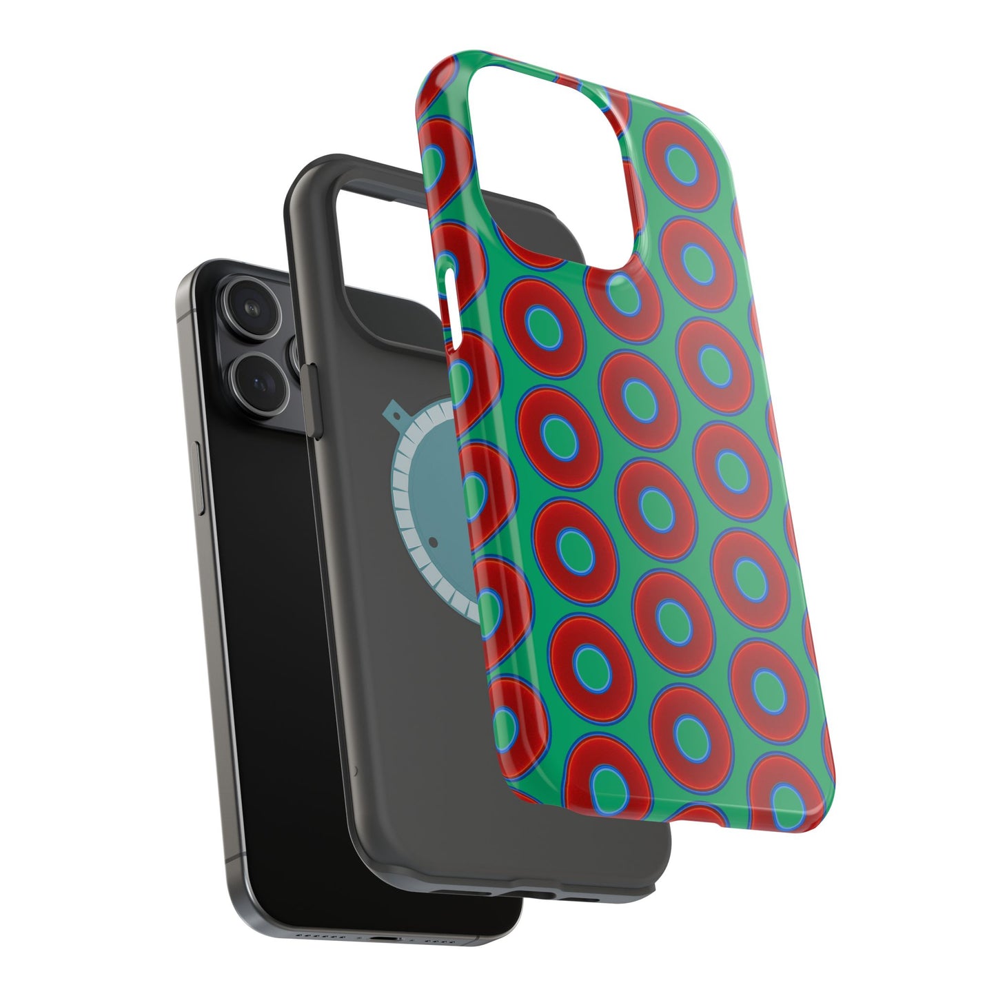Magnetic Tough Donut Case - red vivid donut print w/jade green background