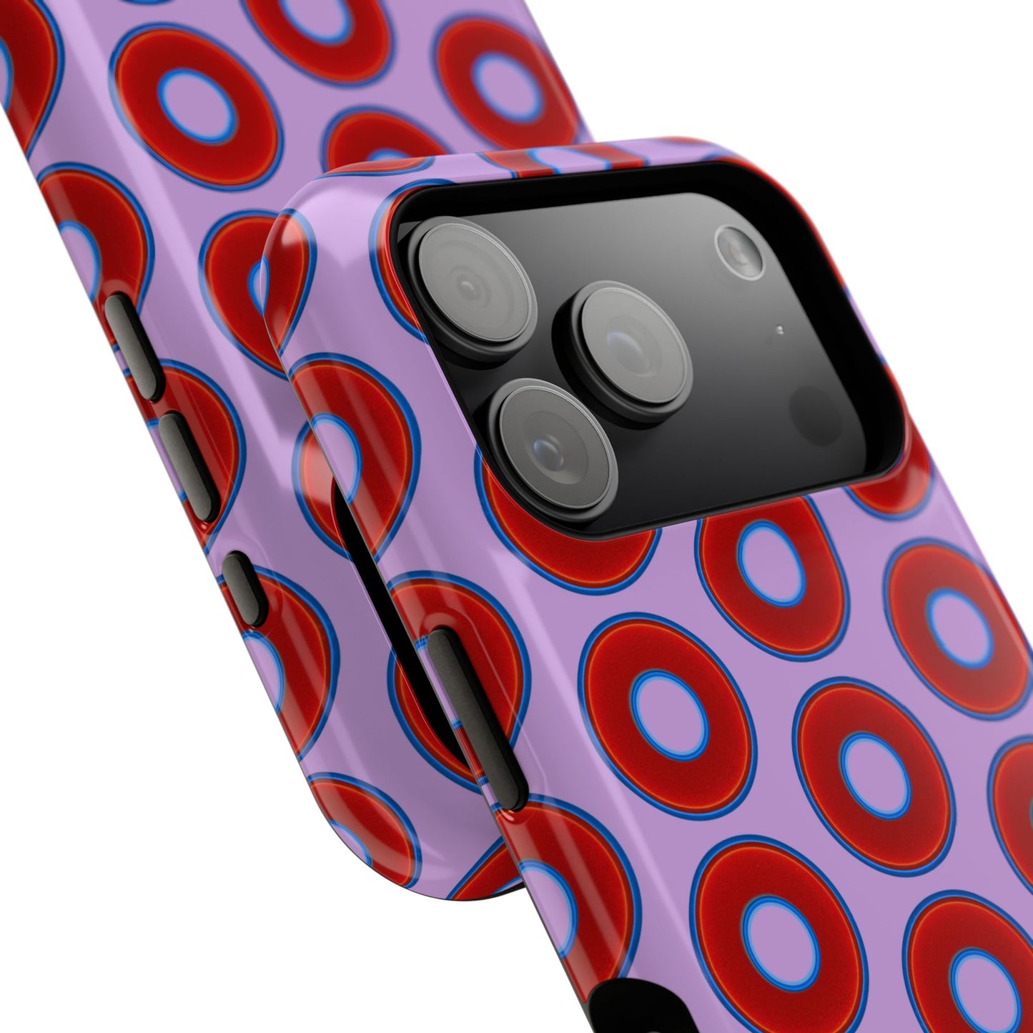 Impact-Resistant Lumpy Donut Case - red vivid donut print w/wisteria purple background