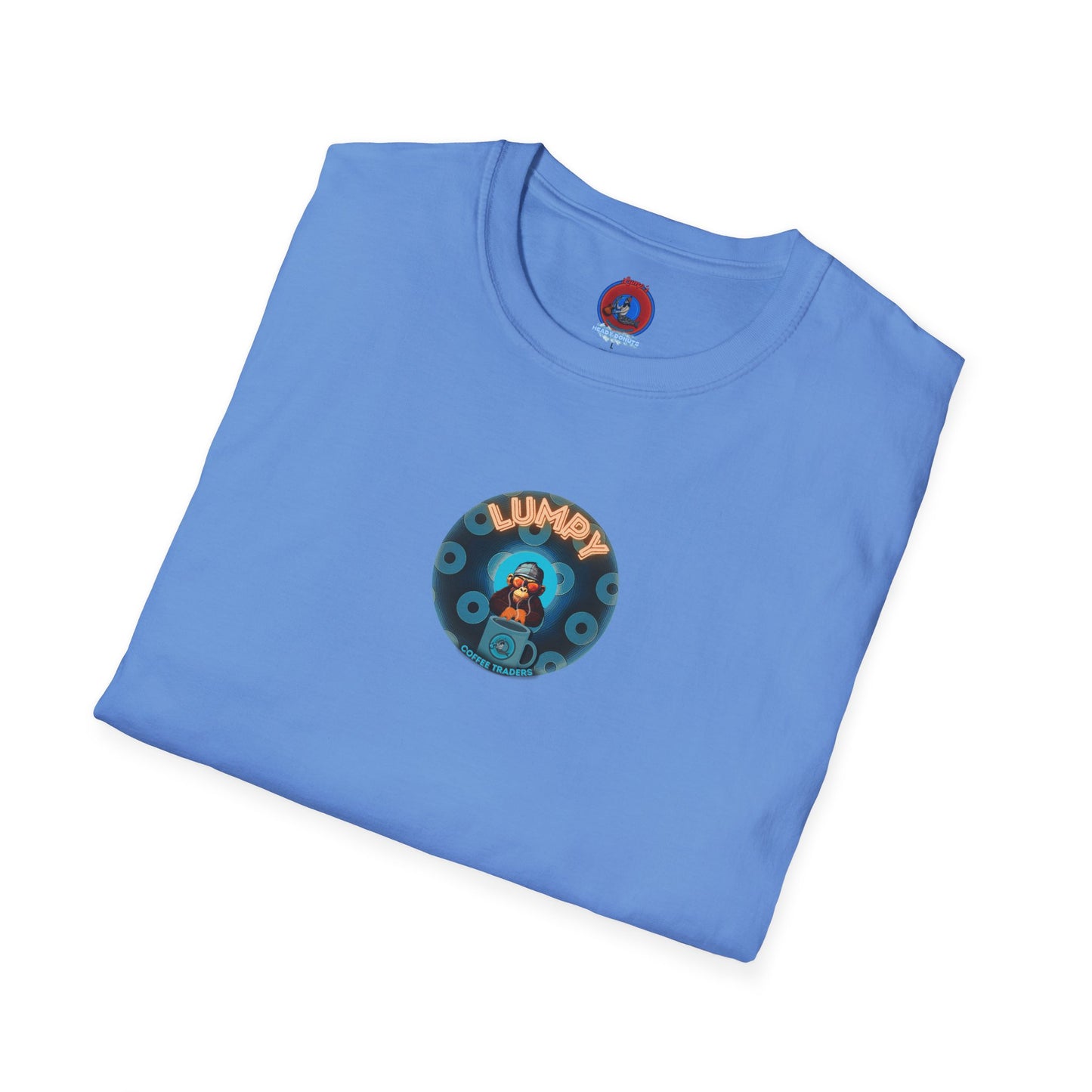 Coffee Traders Tee - Unisex Soft-Style - "Tasty Coffee" - paradoxical donut/cubed blue donut - variant 2 - logo front/It's Ice Cube's back