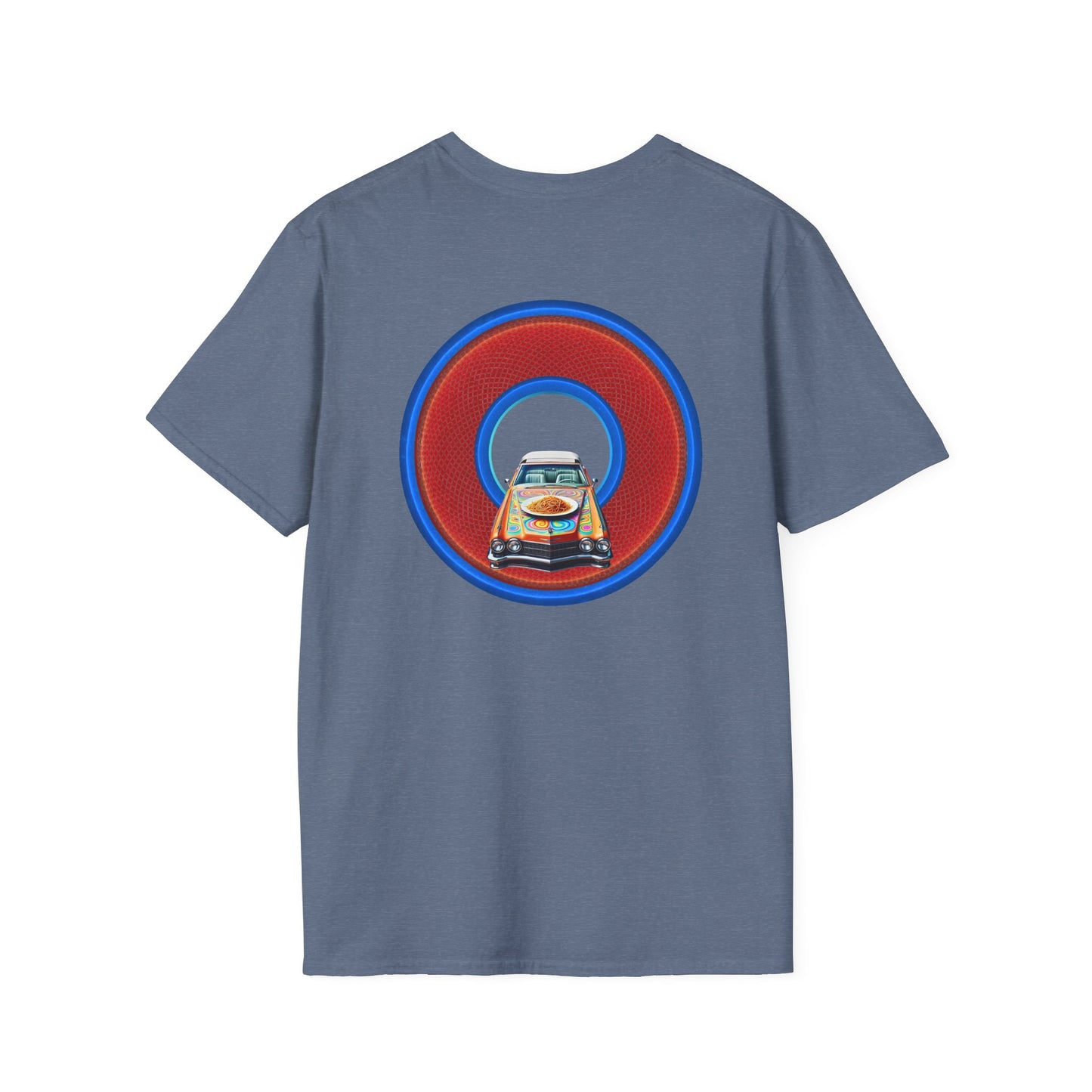 Classic Donut Tee - Unisex Soft-Style - "Cadillac Rainbows Spaghetti Incident" - series 1.0  - variant 4 - red/blue donut