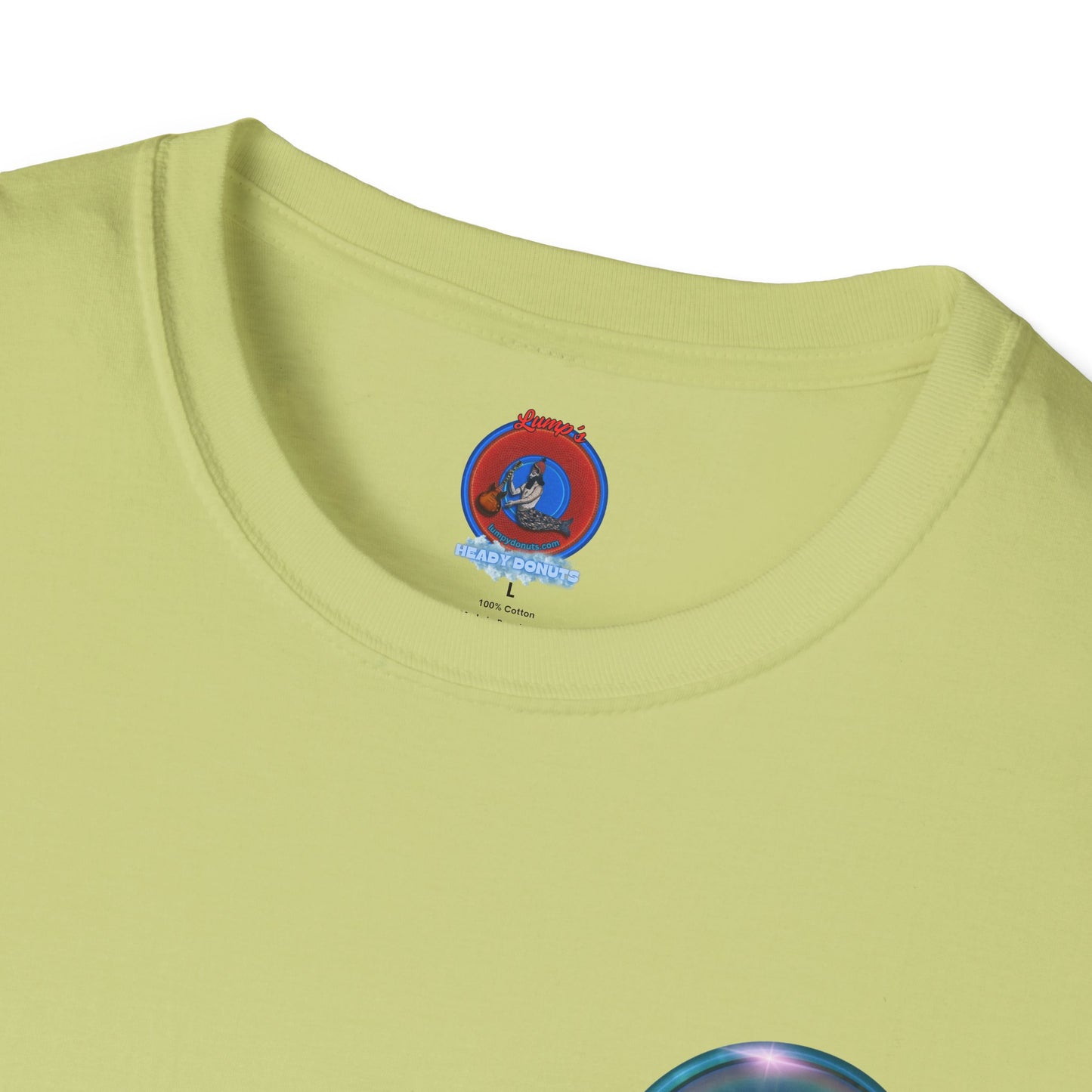 Classic Donut Tee - Unisex Soft-Style - "The Divided Donut" - variant 3 - blue donut [*50% to The Divided Sky Foundation]