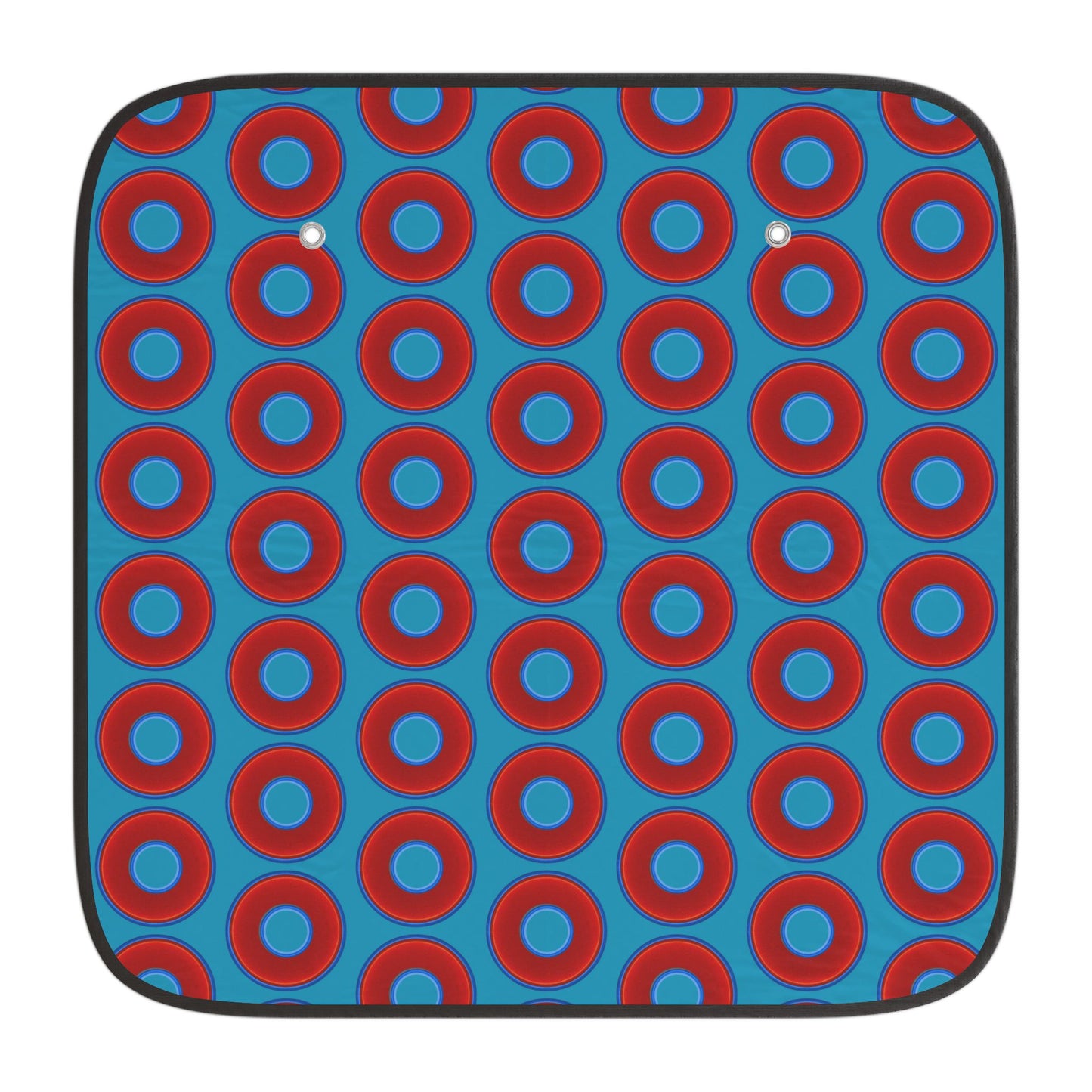 Automotive Donut Sun Shade - red vivid donuts w/aquamarine blue background