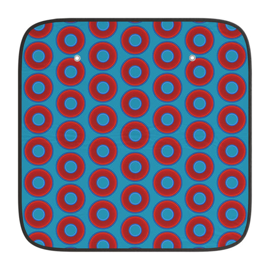 Automotive Donut Sun Shade - red vivid donuts w/aquamarine blue background