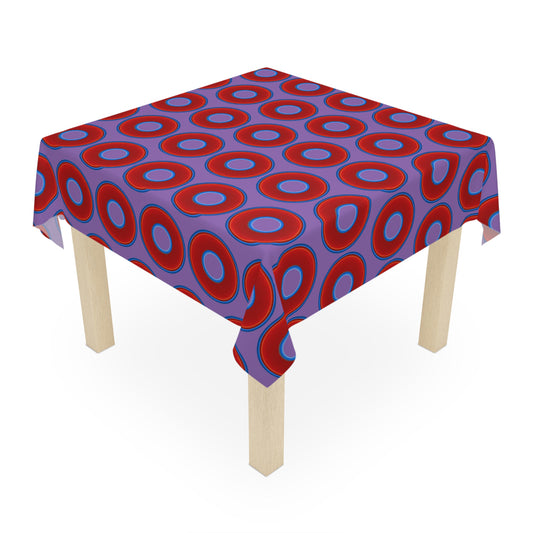 Lumpy Tablecloth - 55.1" x 55.1" - vivid red donuts w/light purple background