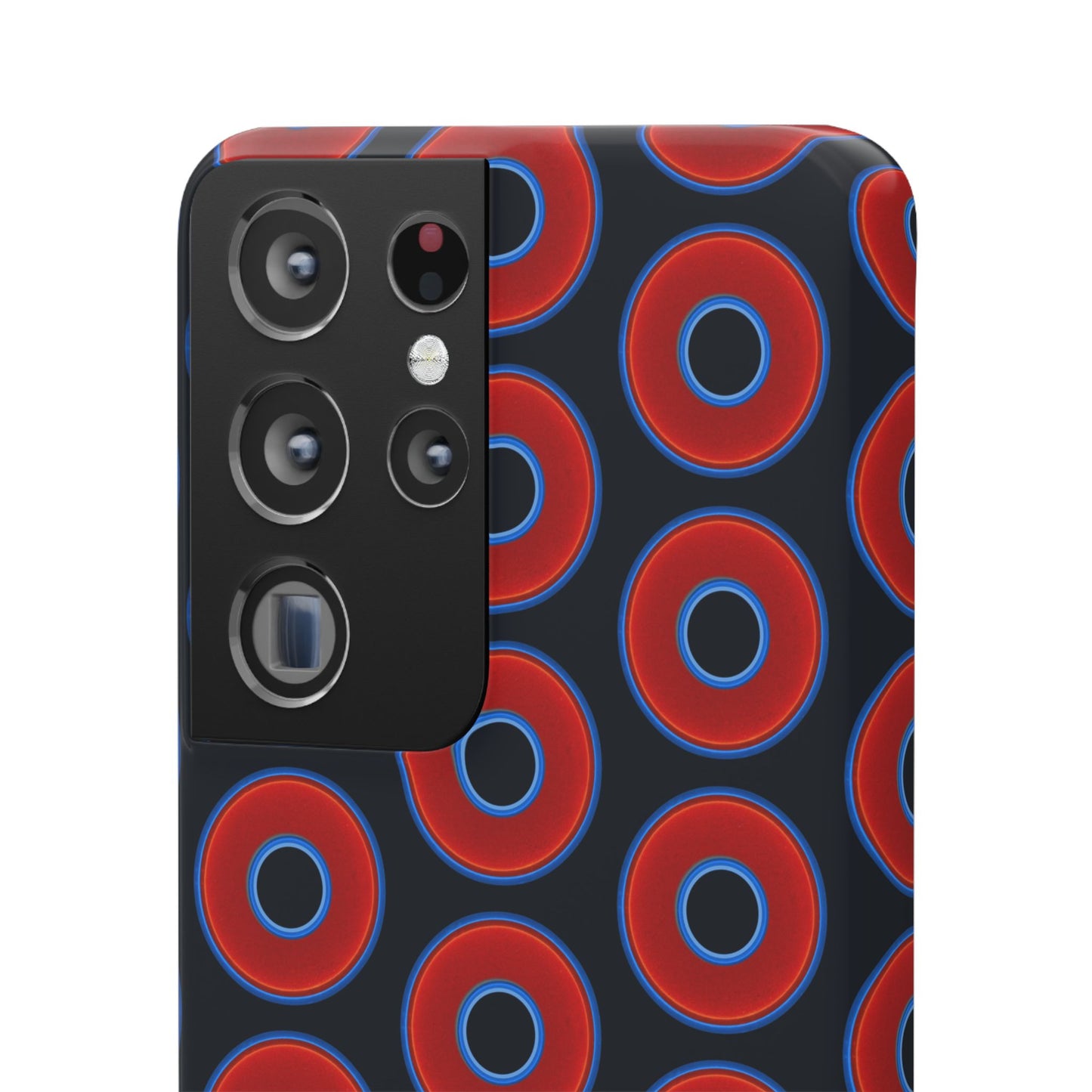 Lumpy Donut Snap Case - red vivid donut print w/blue charcoal background