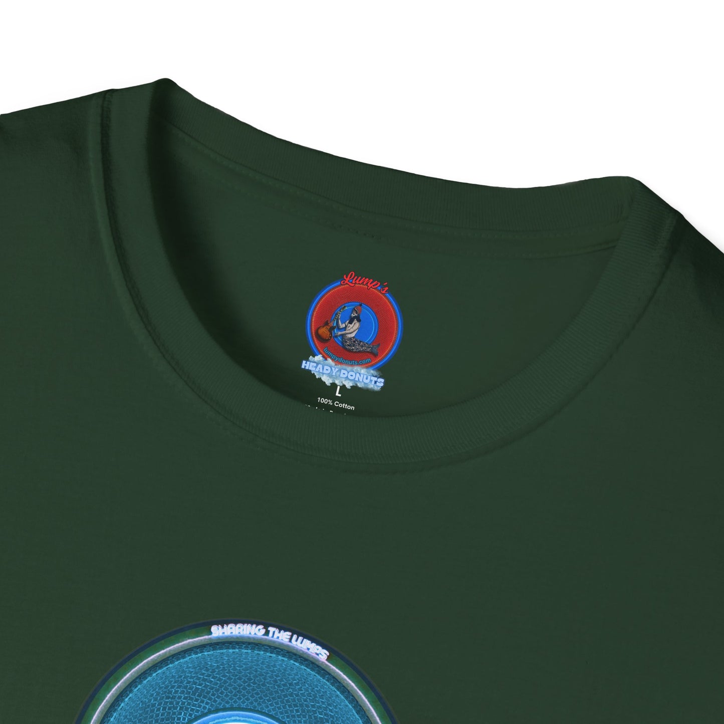 Classic Donut Tee - Unisex Soft-Style - "Lumpy Collective Donut" - aquamarine blue/green lumpy donut - variant 3