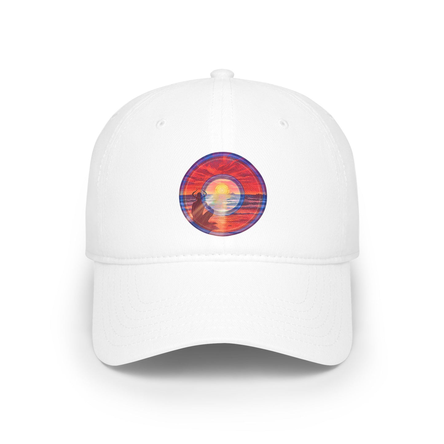 Lumpy Donut Baseball Cap - "Squirming Donut Cap of Sunset" - red rustic pic donut w/