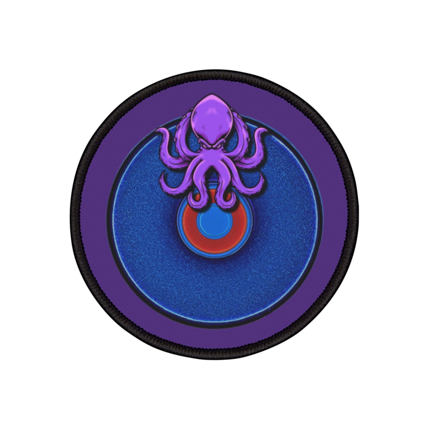 Iron-On Donut Patch - "Roger Moore's Donut" - series 1.0 - variant 3 - blue donut w/octopus