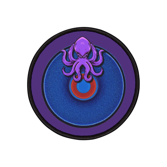 Iron-On Donut Patch - "Roger Moore's Donut" - series 1.0 - variant 3 - blue donut w/octopus