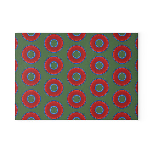 My Friend's Cutting Board - vivid red donuts w/dark green background