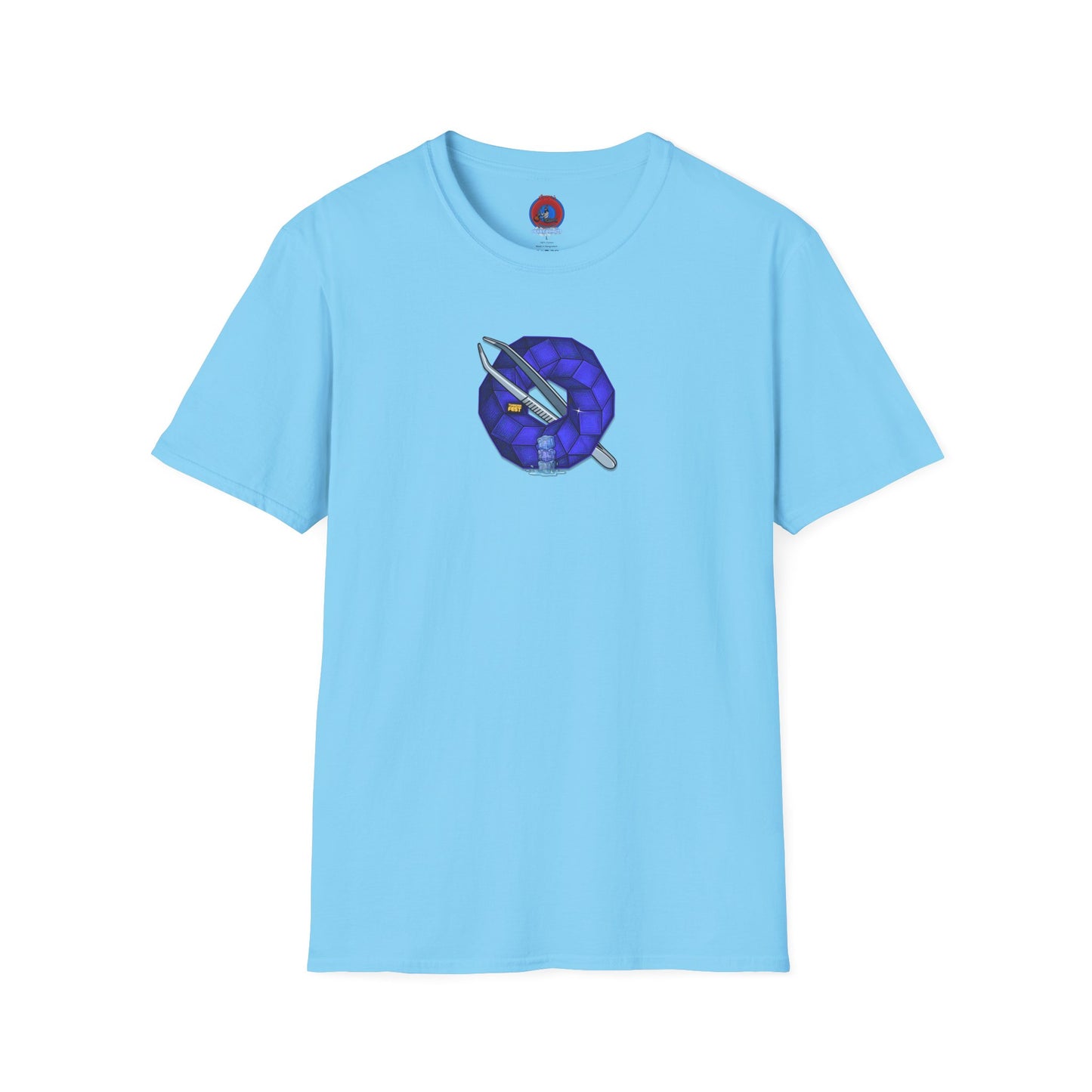 Classic Donut Tee - Unisex Soft-Style - "The Teasing Donut" - rustic dark royal blue cubed donut