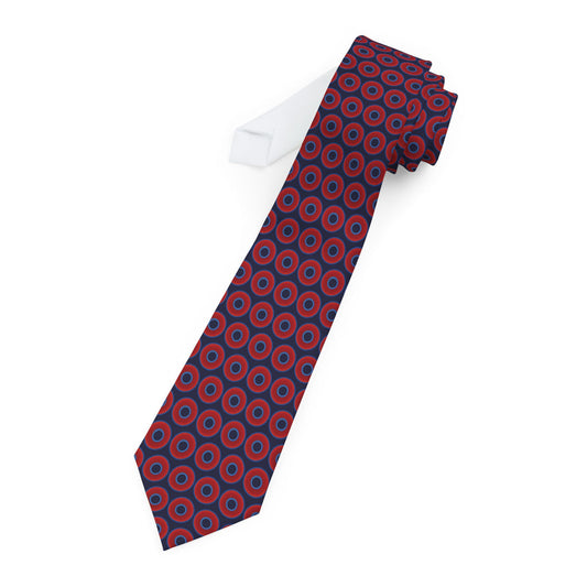 The Lumpy Necktie - vivid red donut print w/midnight blue background
