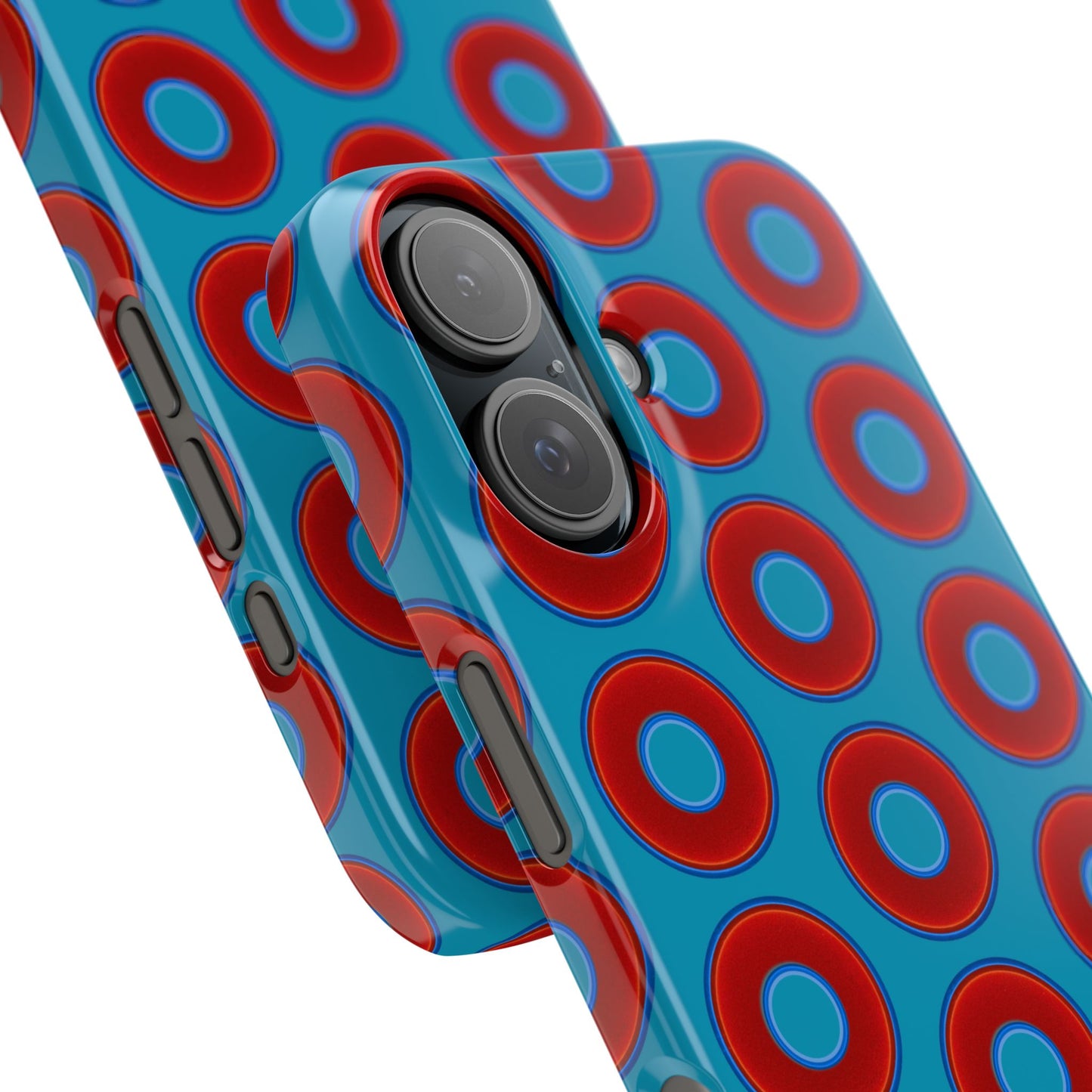 Lumpy Donut Snap Case - red vivid donut print w/aquamarine blue background