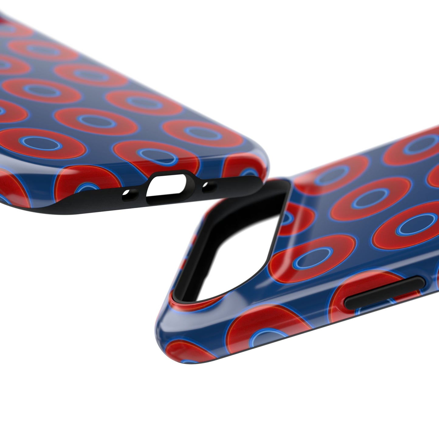 Impact-Resistant Lumpy Donut Case - red vivid donut print w/Atlantic navy blue background