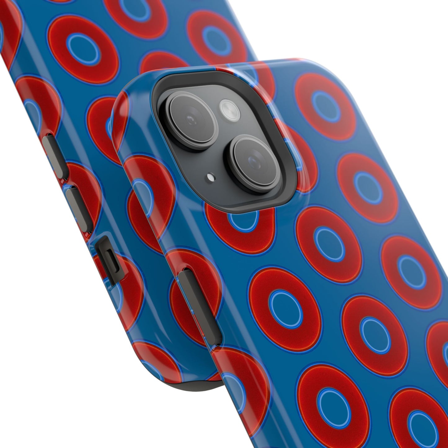Impact-Resistant Lumpy Donut Case - red vivid donut print w/wavy navy background