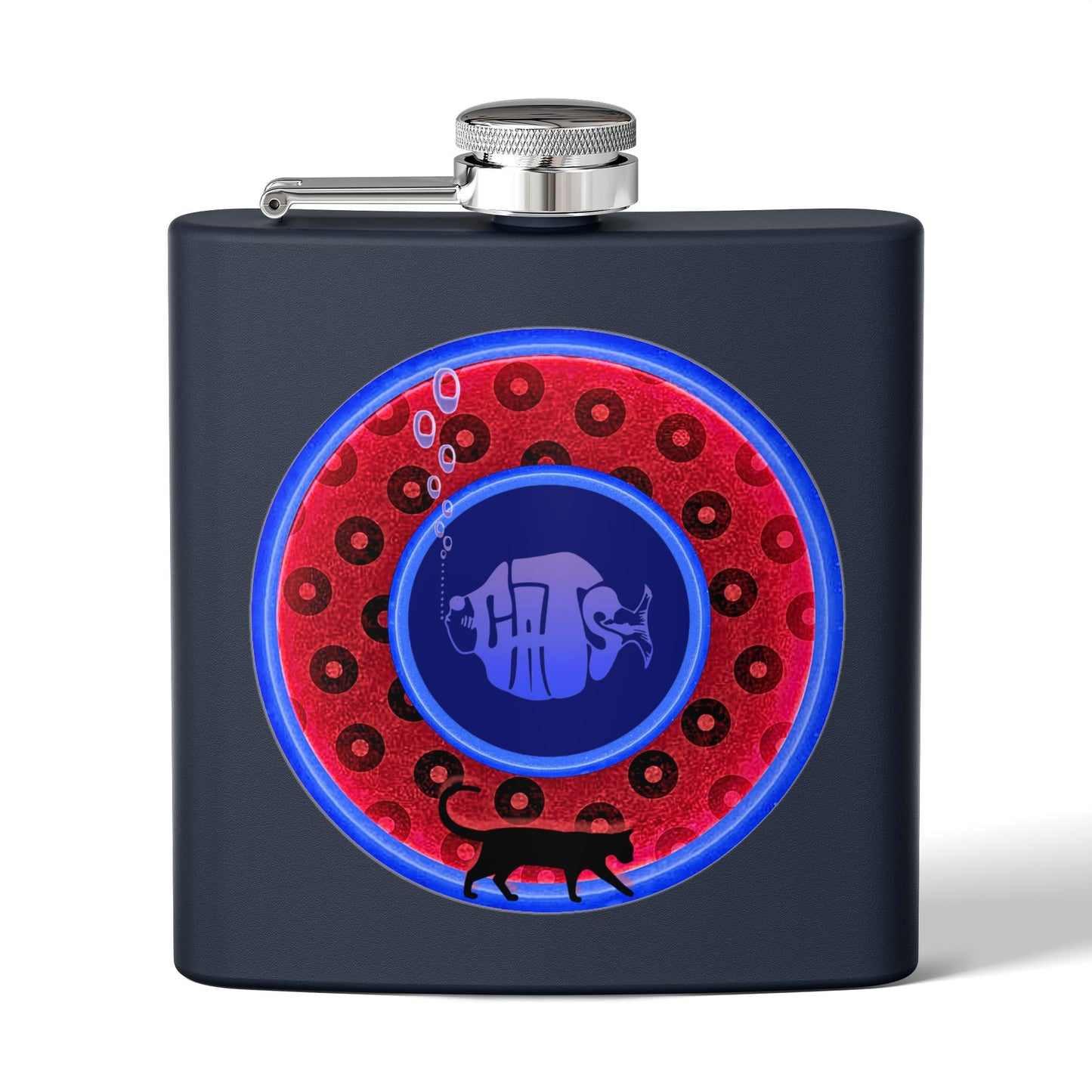 Lump's Donut Flask 6 oz -  red/blue widemouthed paradox donut - [*w/your choice of 6 backgrounds]
