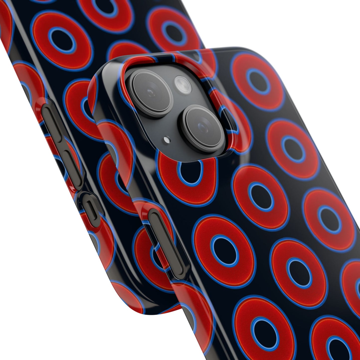 Lumpy Donut Snap Case - red vivid donut print w/blue charcoal background