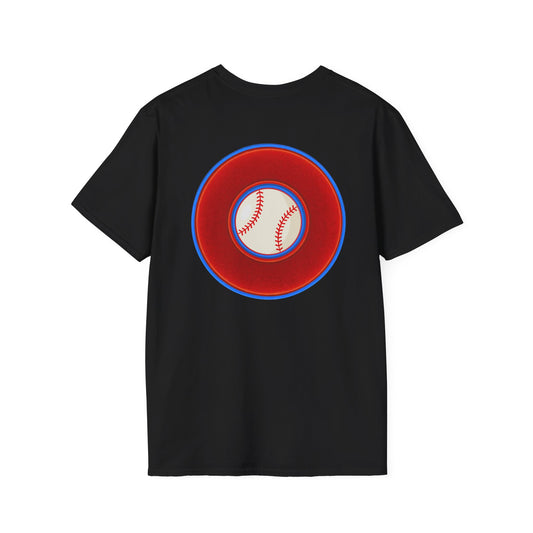 Classic Donut Tee - Unisex Soft-Style - "Phenway Ballpark Donuts" - vivid red/blue donut - variant 4