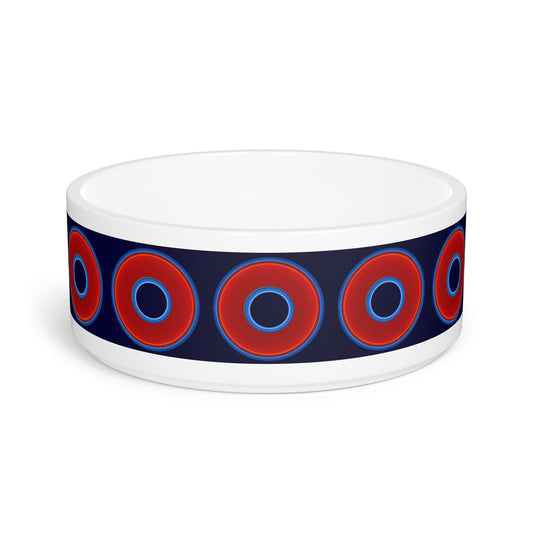 16 oz Lumpy Pet Bowl - vivid red donuts w/dark blue background
