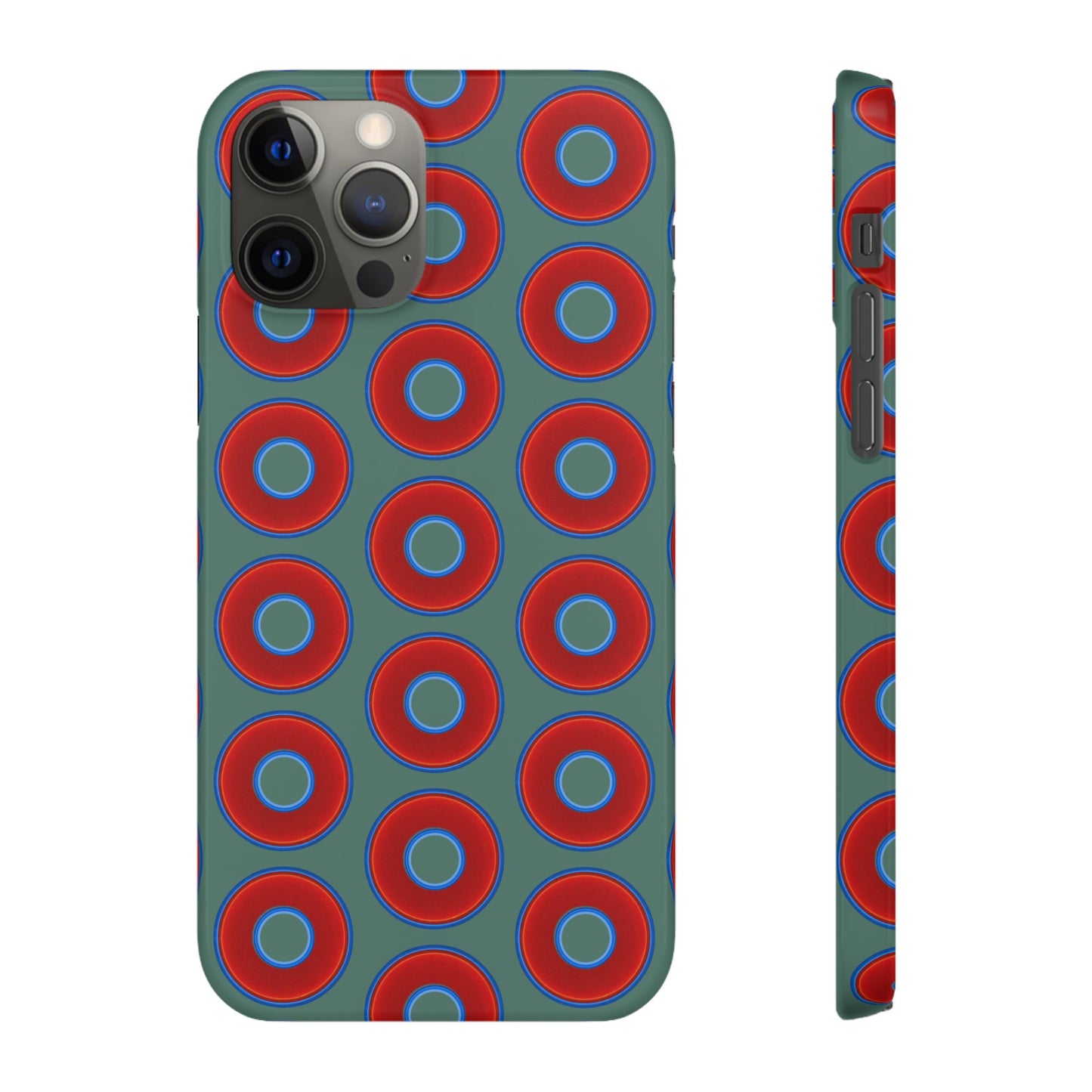 Lumpy Donut Snap Case - red vivid donut print w/Fenway green background